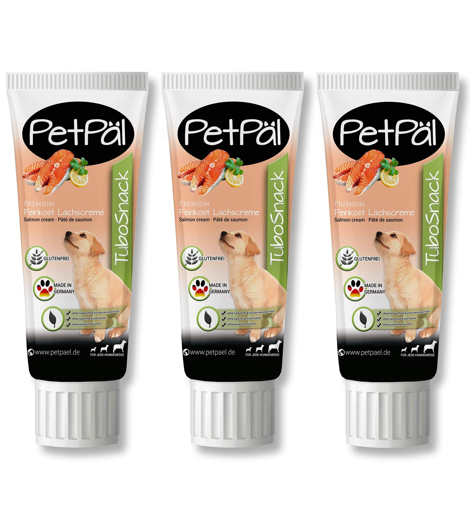 Petp l Dog Salmon Cream Tubosnack - Grain-Free Sugar-Free Treats with Omega Fatty Acids - Healthy Snacks for Puppies & Dogs - 3x75g Premium German Dog Treats - Buy Online on SooperMarket.com