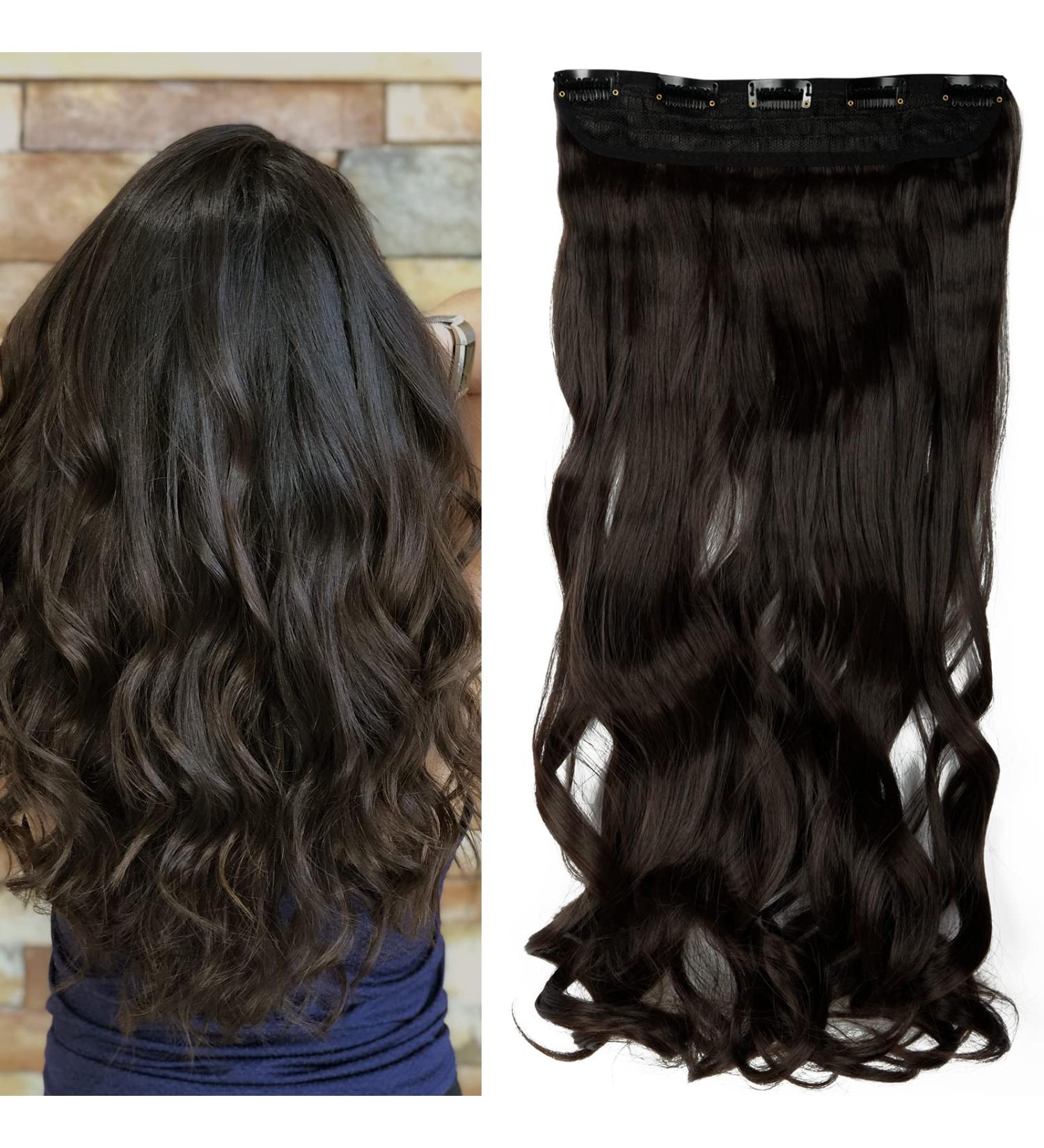 S-noilite Clip in Hair Extensions 24 Inch - Dark Brown Curly Wavy Hairpiece - Buy Online on SooperMarket.com