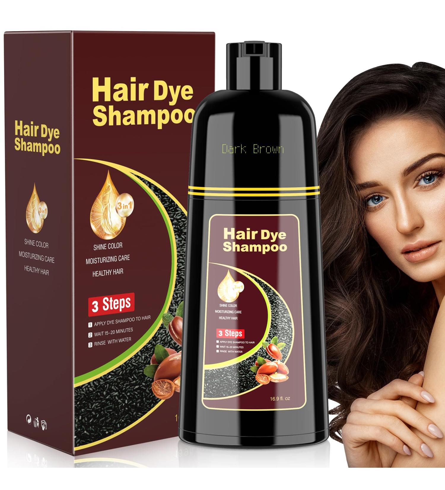 Dark Brown Hair Dye Shampoo - 3 in 1 Color Treatment for Gray Hair | Fast Minutes Results for Women & Men - Buy Online on SooperMarket.com