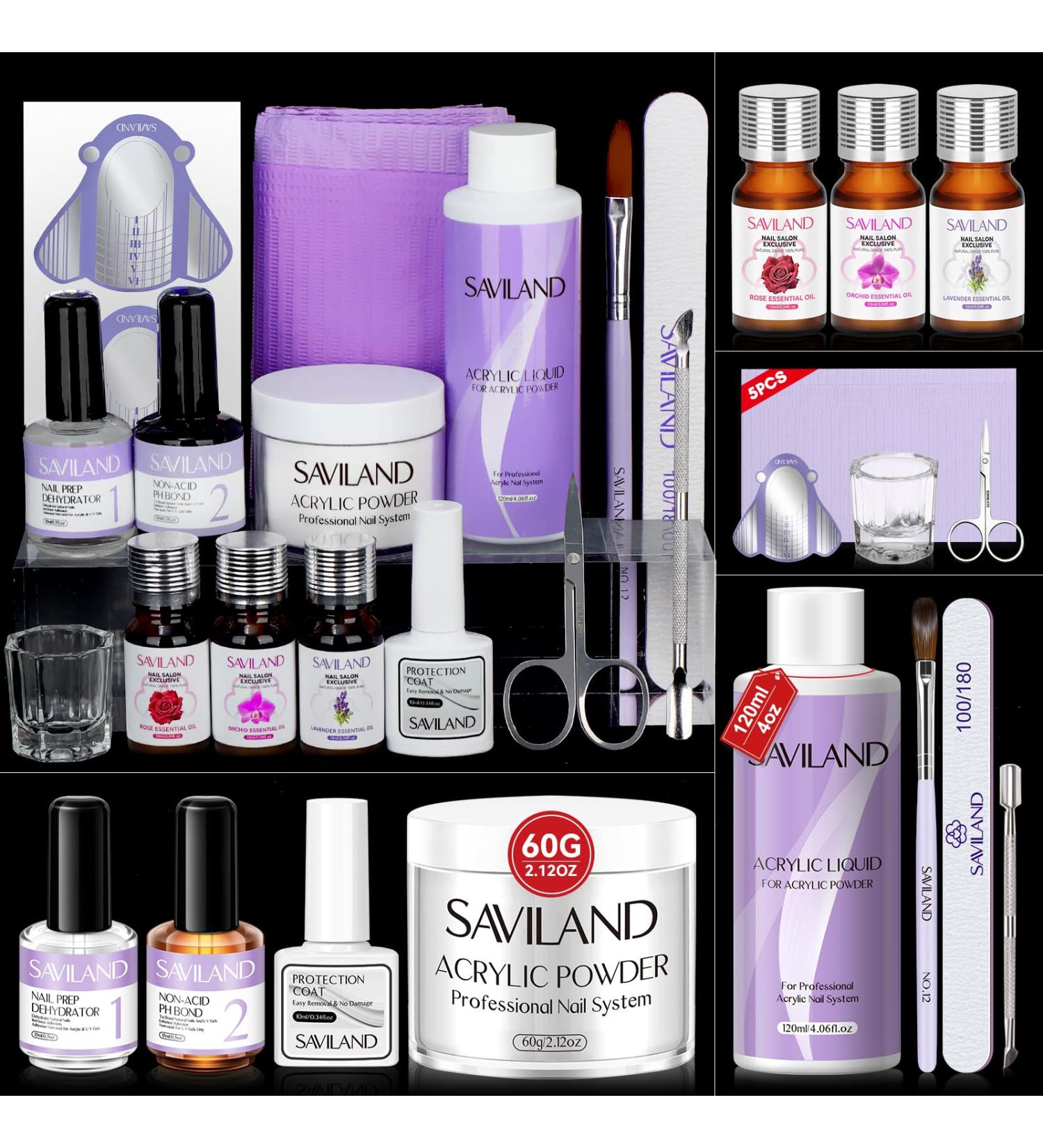 SAVILAND Acrylic Nail Kit - 100% Essential Oil 2oz Clear Powder Liquid Set & Nail Practice Mat - Professional DIY Nail Art for Beginners - Buy Online on SooperMarket.com