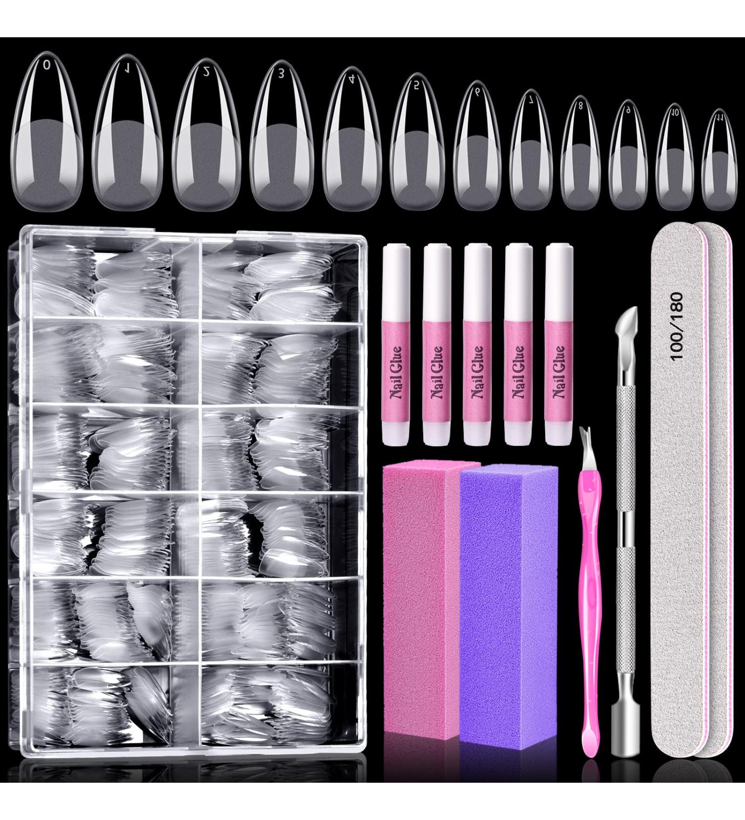 600pcs MORGLES Almond Nail Tips Full Cover Set with Glues and Files - Clear Almond Shaped Acrylic Nails for Salon and Home Use - Buy Online on SooperMarket.com
