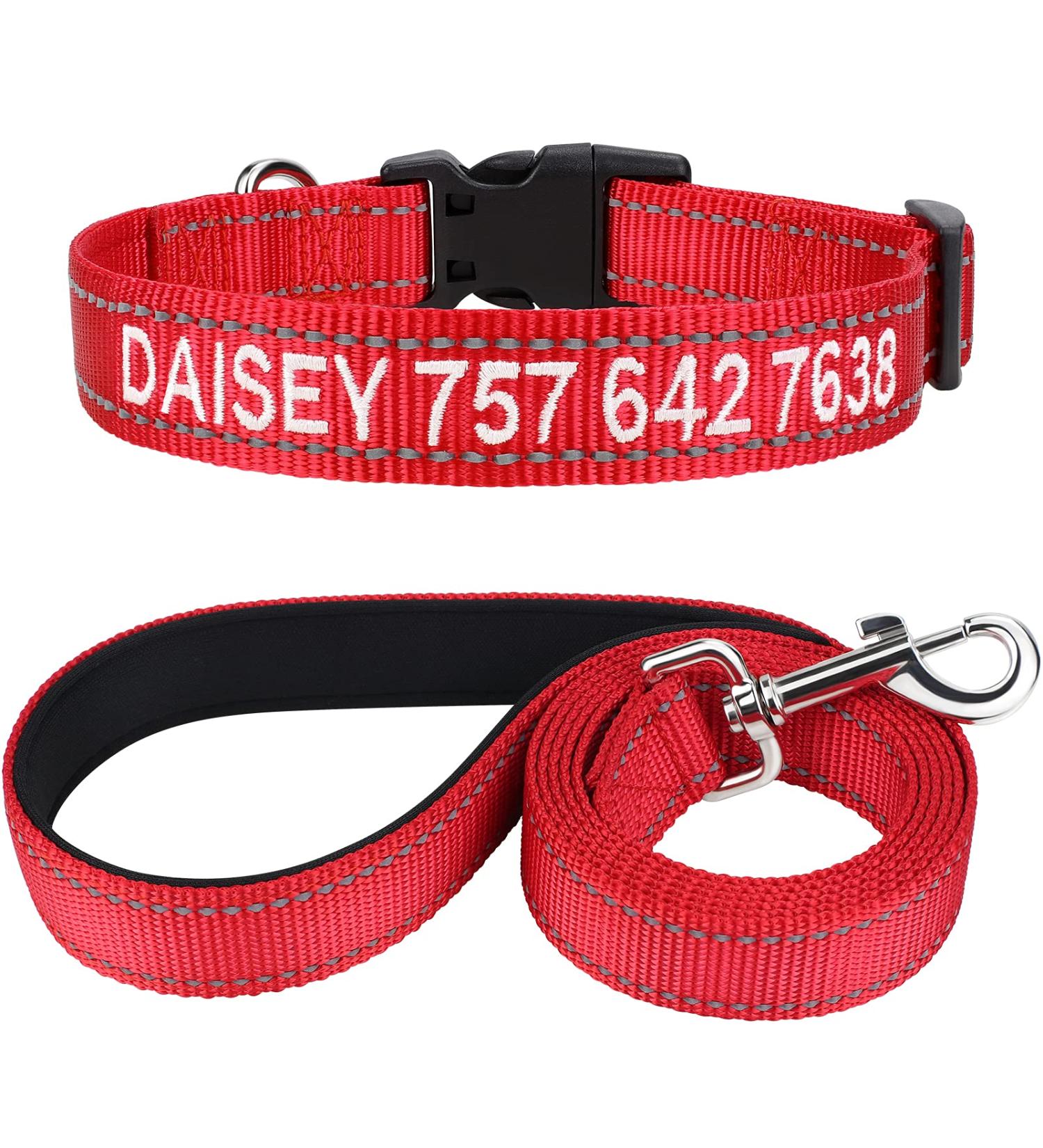 Personalized Reflective Dog Collar & Leash Set for Large Dogs - Tagme 1.5m Double-Sided Leash Red - Perfect for Safe Walks - Buy Online on SooperMarket.com