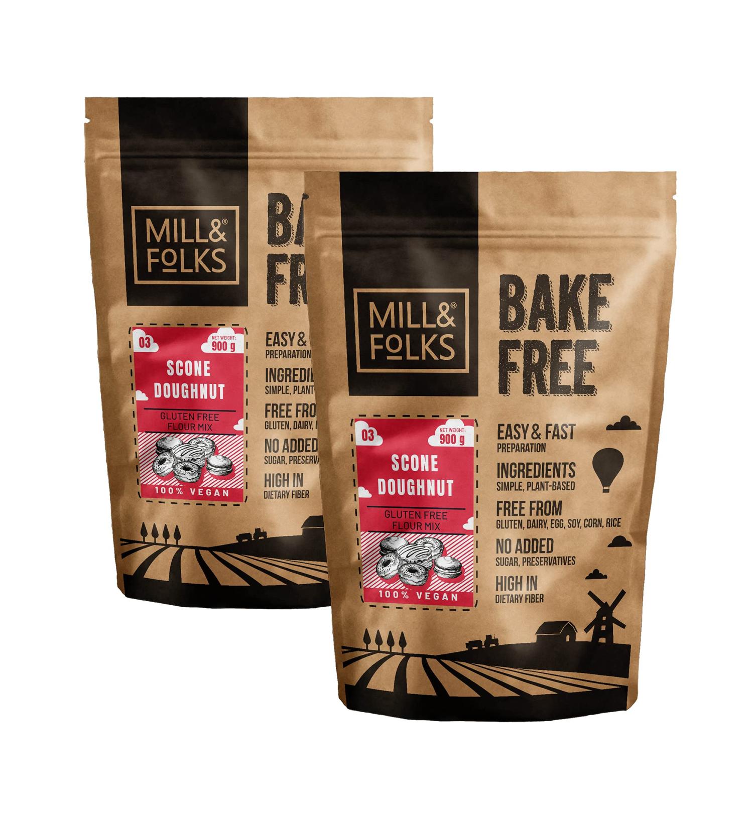 Mill & Folks Bake-Free Scone - Doughnut Flour Mixture 2x900g | Vegan & Gluten-free - Buy Online on SooperMarket.com