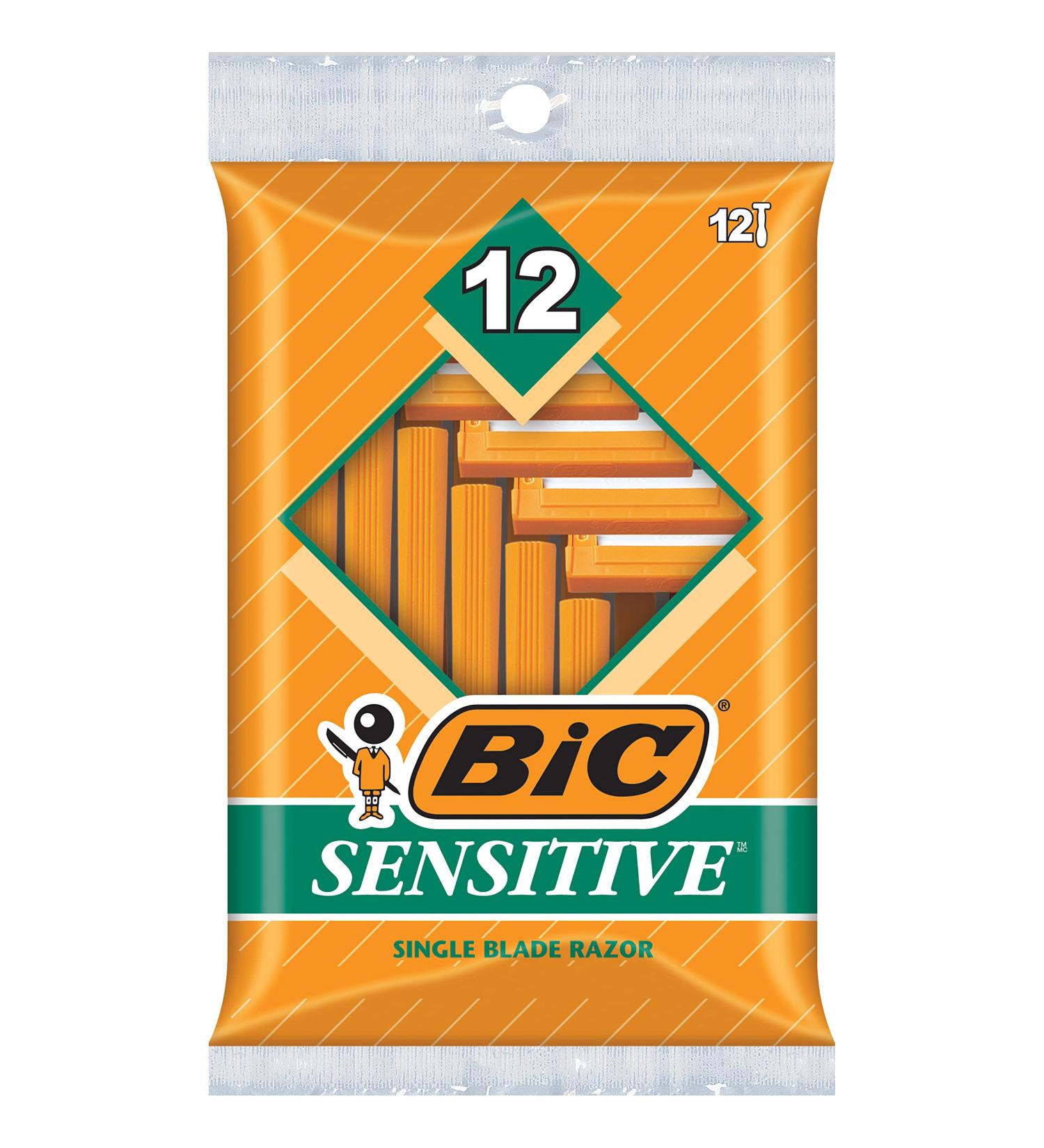 BIC Sensitive Men's Disposable Razor | Single Blade | 12 Count (Pack of 12) - 144 Total Razors - Buy Online on SooperMarket.com