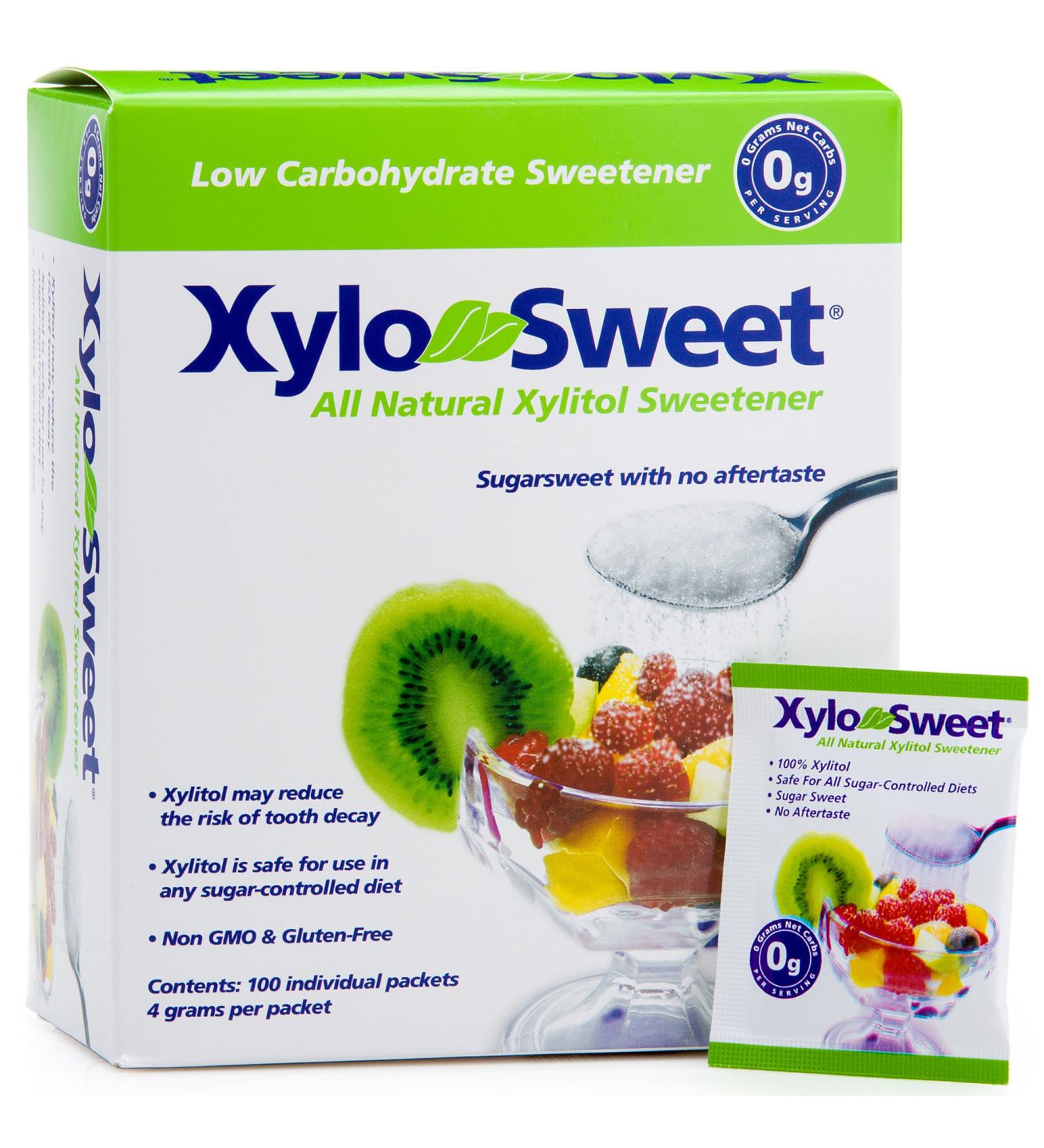 Xlear XyloSweet Non-GMO Xylitol Sweetener - Natural Sugar Substitute Granules (100 Packets) - Buy Online on SooperMarket.com