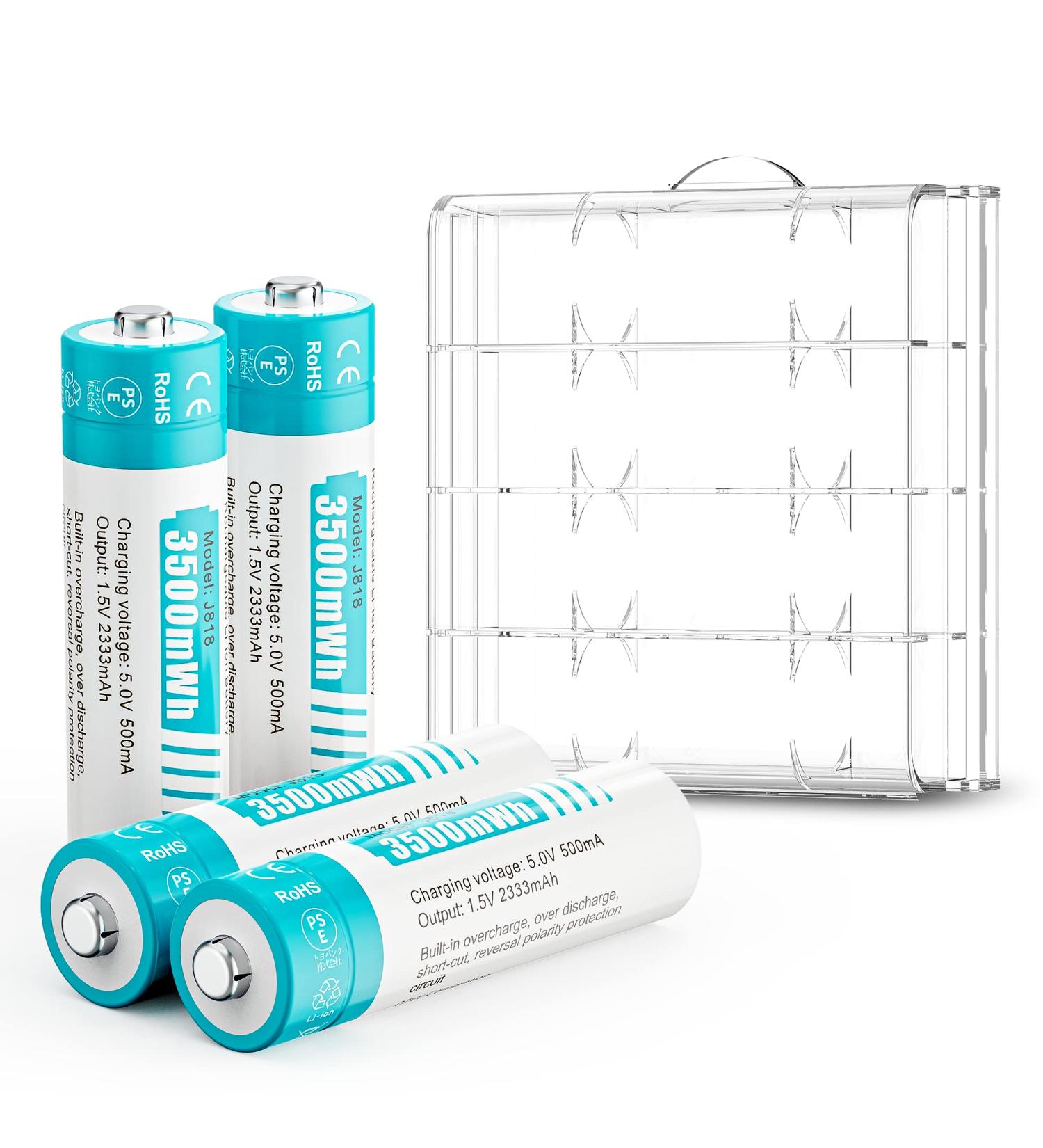 Buy 1.5V AA Rechargeable Batteries - 3500mWh High Capacity 1500 Cycles Fast Charge - 4 Pack Sky-Blue Li-ion Batteries for International Shipping - Buy Online on SooperMarket.com