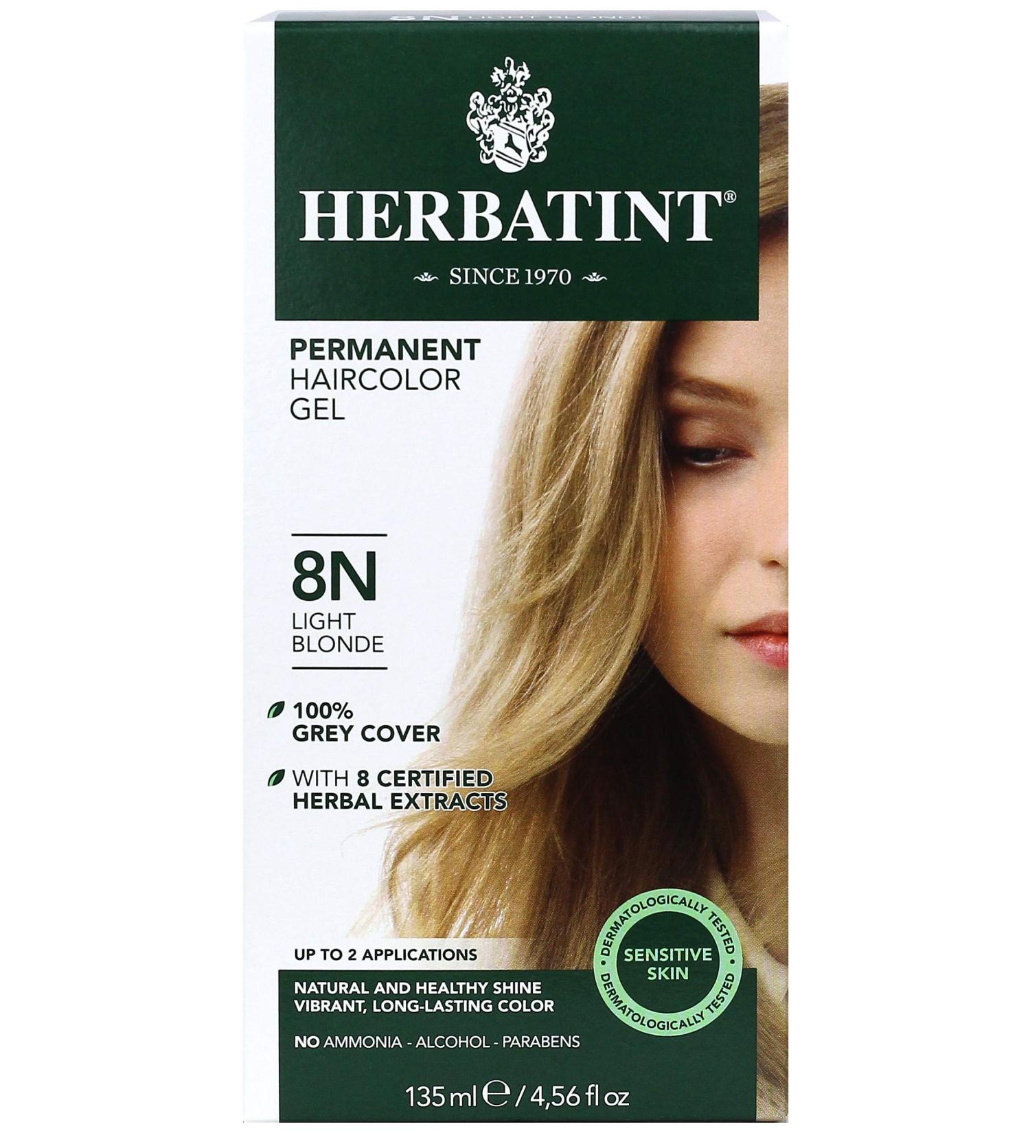 Herbatint Permanent Haircolor Gel 8N Light Blonde 4.56 oz - Alcohol-Free, Vegan Formula for 100% Grey Coverage - Buy Online on SooperMarket.com