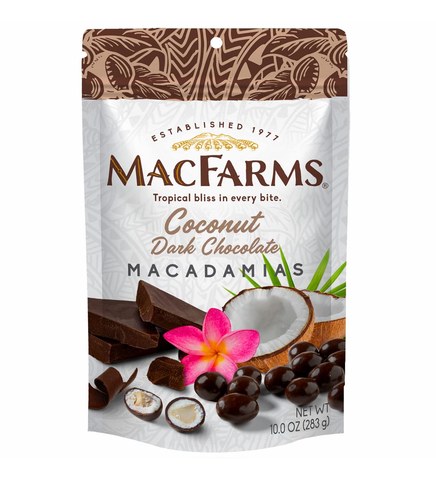 MacFarms Coconut Dark Chocolate Macadamia Nuts - 10 oz (Pack of 1) - Buy Online on SooperMarket.com