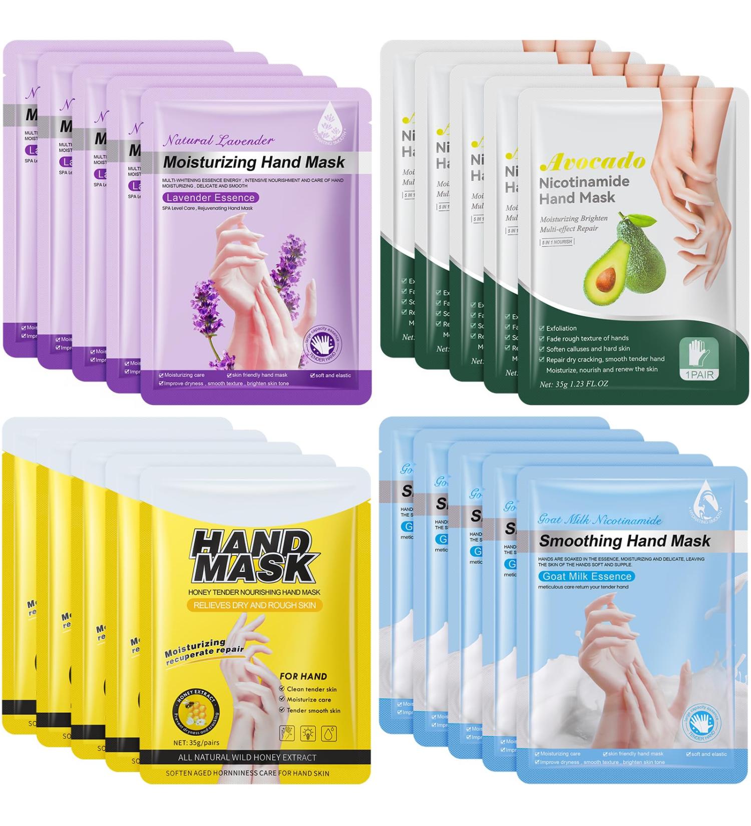 20 Pairs Moisturizing Hand Masks - Overnight Hydration for Dry Cracked Hands | Avocado Lavender Milk Honey - Buy Online on SooperMarket.com