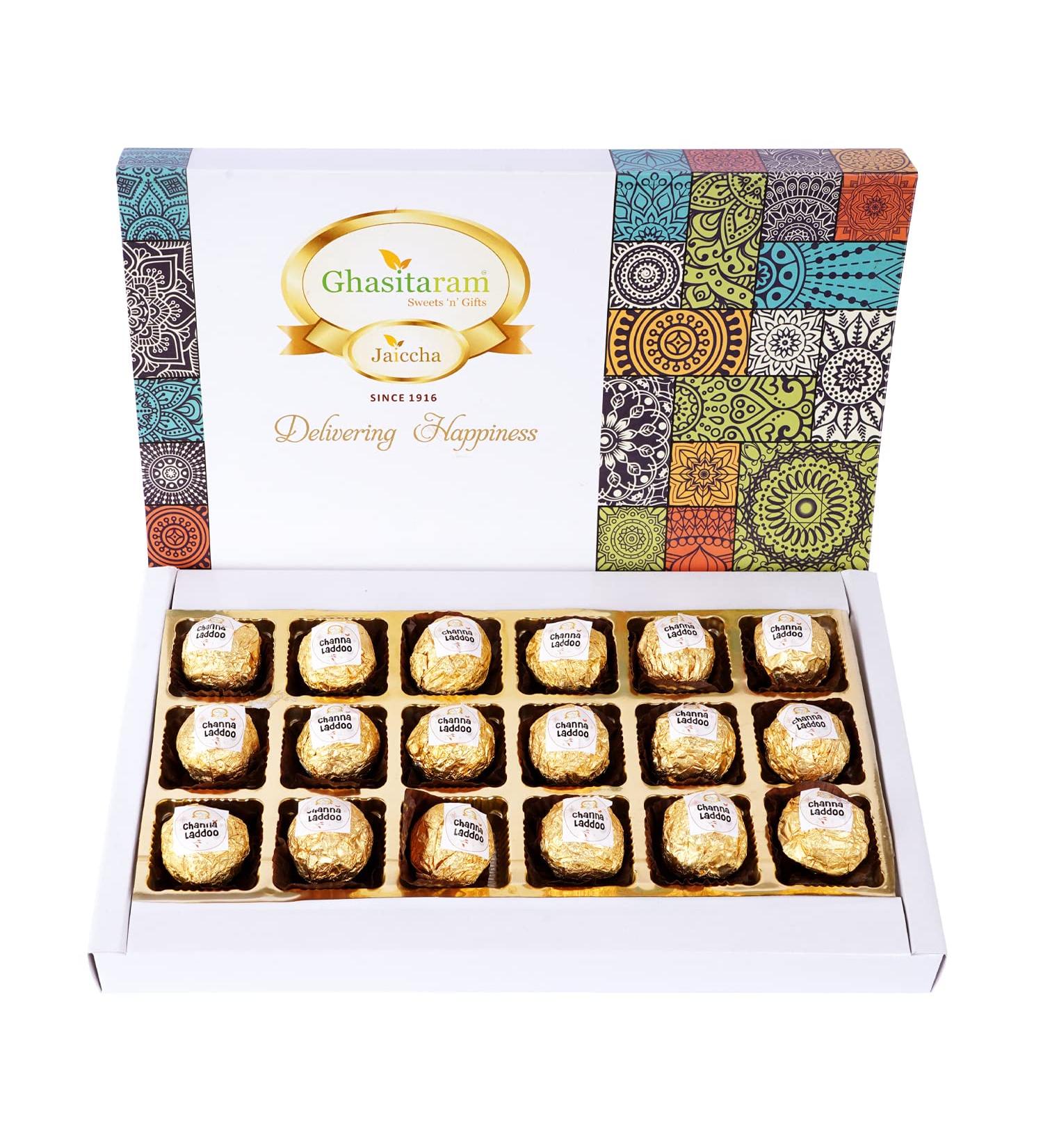 Jaiccha Ghasitaram Channa Laddoos 18pcs|Gift for Diwali Gifts Holi Rakhi Valentine Christmas Birthday Anniversary Her Him| - Buy Online on SooperMarket.com