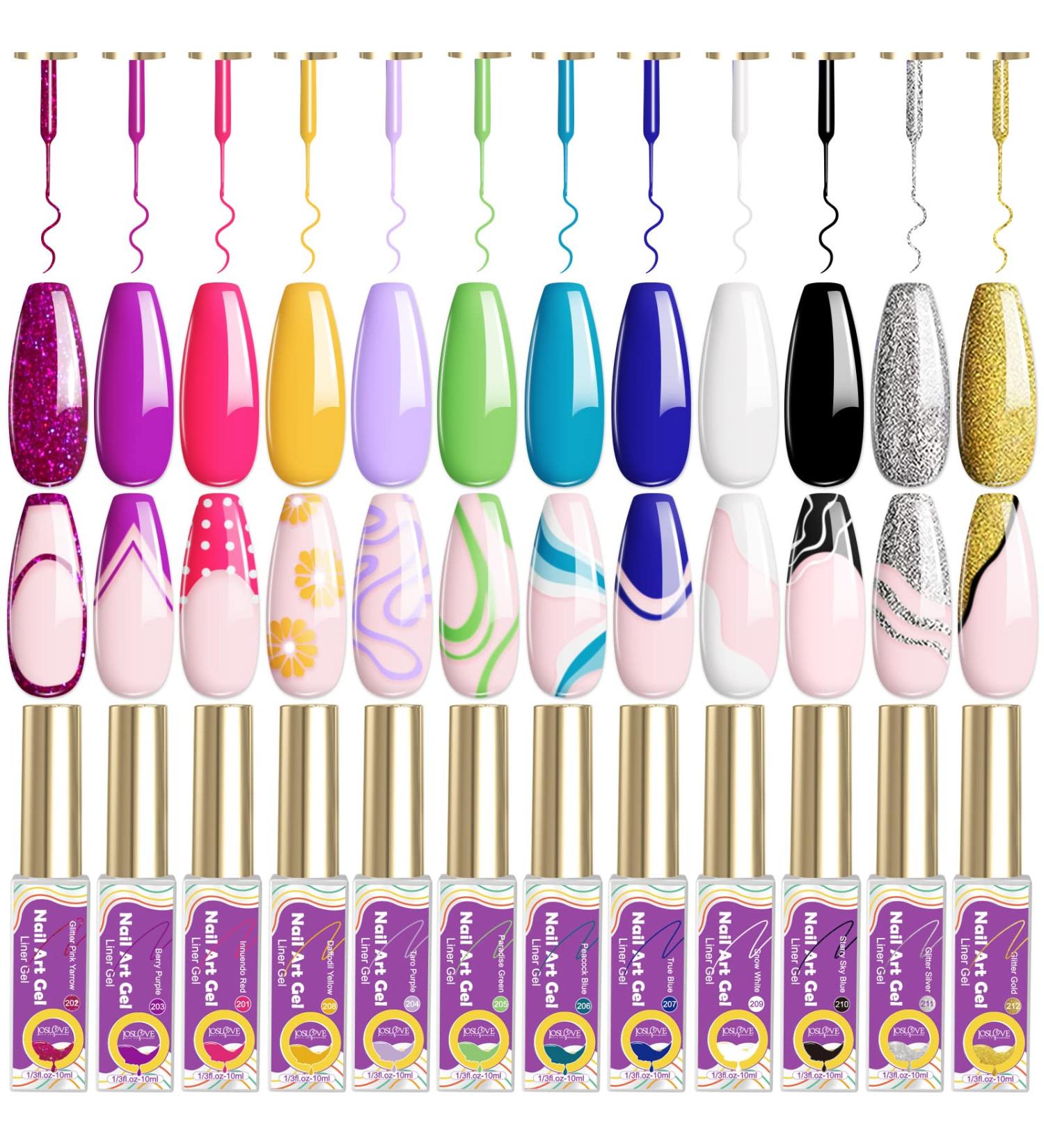 JOSLOVE Gel Liner Nail Art Gel Polish Set 12 Colors Tulip Gel Nail Polish Kit Built  Thin Nail Art Brush in Bottle  Gel DIY Nail Art Tools Gifts for Women Girls L122 C-LinerGel L122 - Buy Online on SooperMarket.com