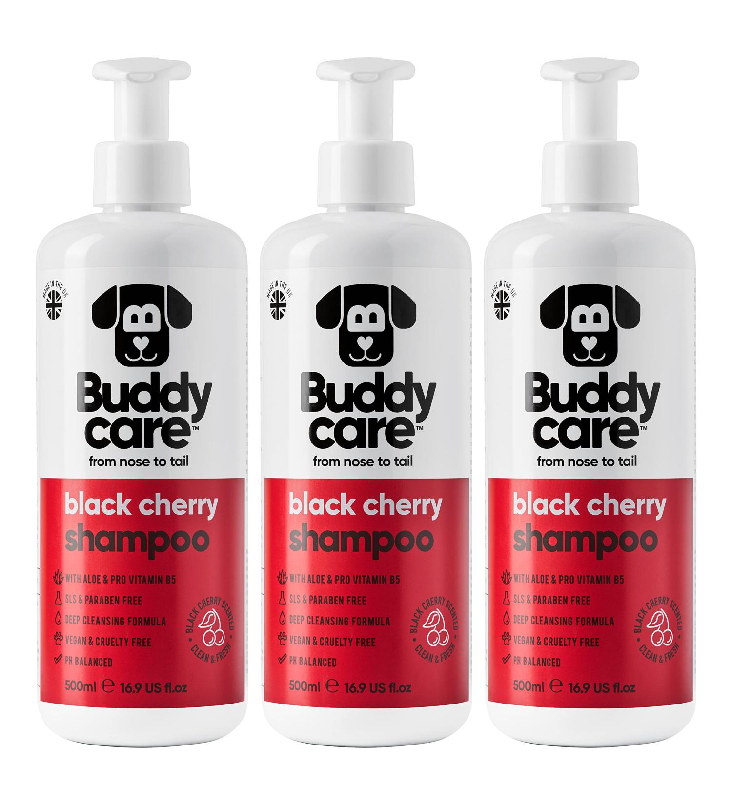 Black Cherry Dog Shampoo - BuddyCare Deep Cleansing Formula | Aloe Vera & Pro-Vitamin B5 | Fruity Fragrance | 500ml X3 - International Shipping Available - Buy Online on SooperMarket.com