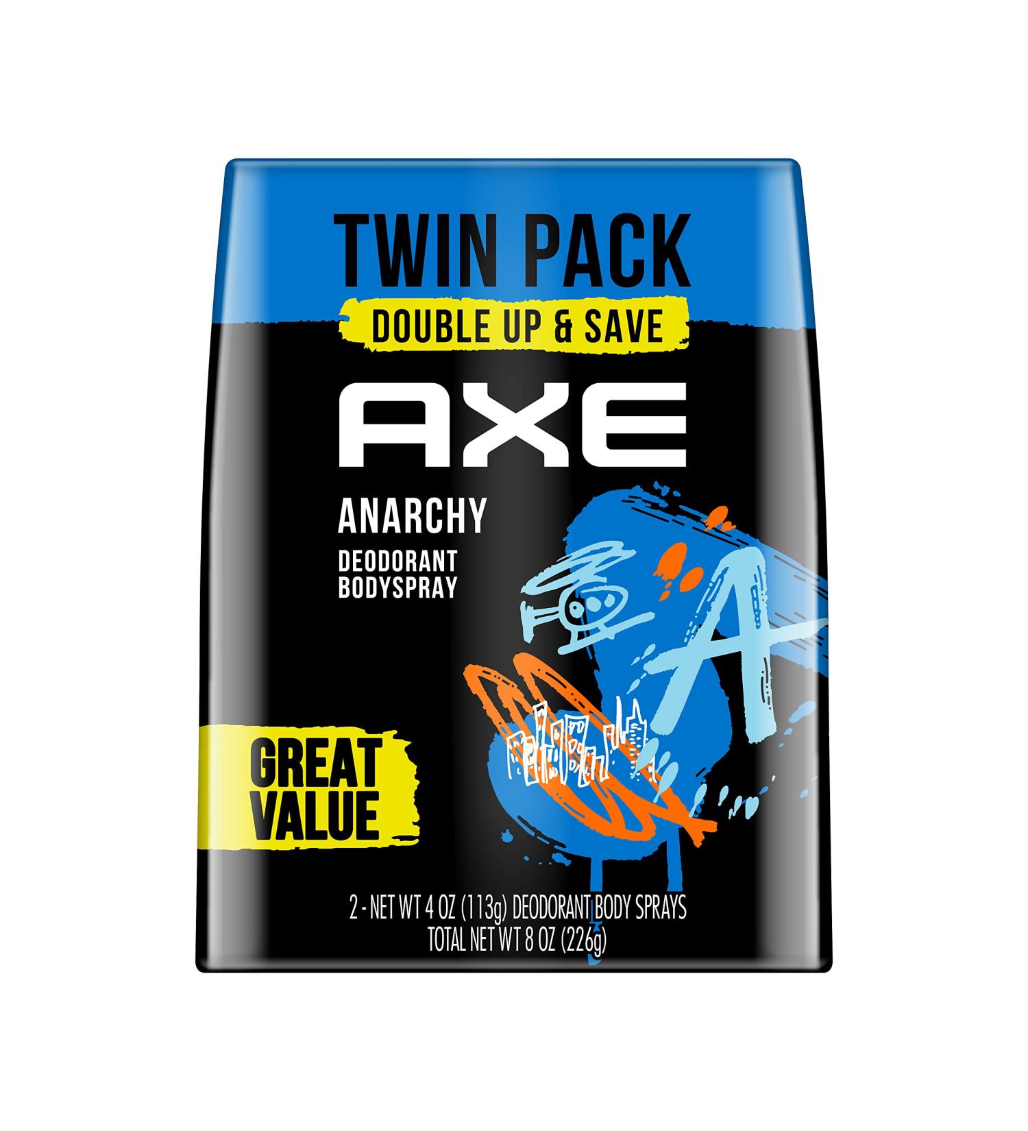 AXE Dual Action Body Spray Deodorant for Long Lasting Odor Protection Anarchy Pomegranate & Sandalwood Mens Deodorant Formulated Without Aluminum 4. 0 oz Twin Pack - Buy Online on SooperMarket.com