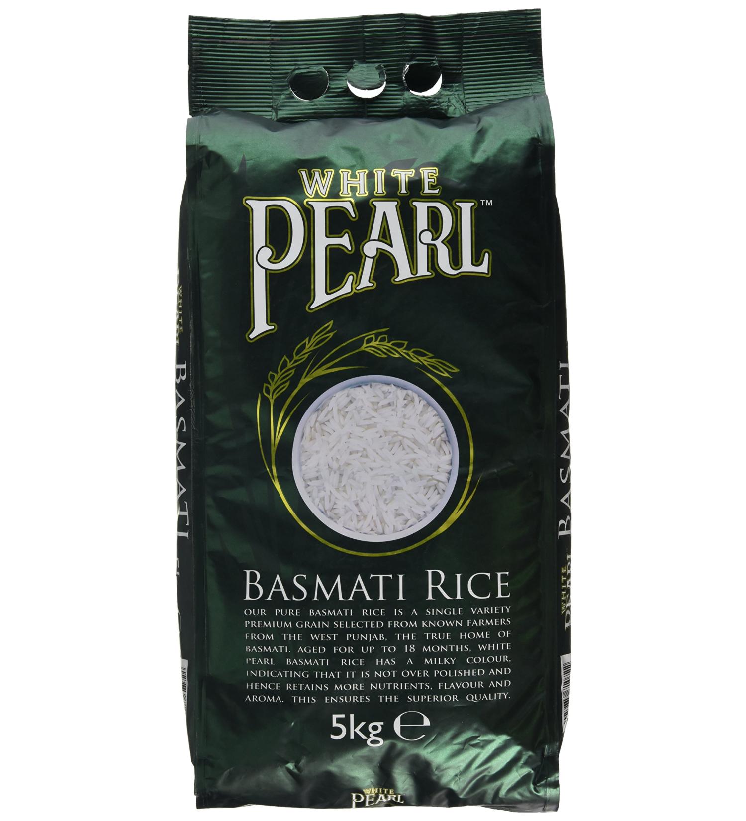 Premium White Pearl Basmati Rice - 5kg | Long Grain Aromatic Rice - Buy Online on SooperMarket.com
