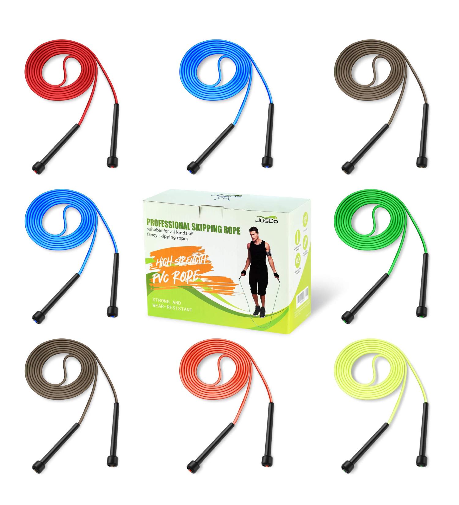 JUSDO 8 Pack Adjustable PVC Jump Rope for Cardio Fitness - Versatile Exercise Tool for Kids and Adults - 9 Feet - Buy Online on SooperMarket.com