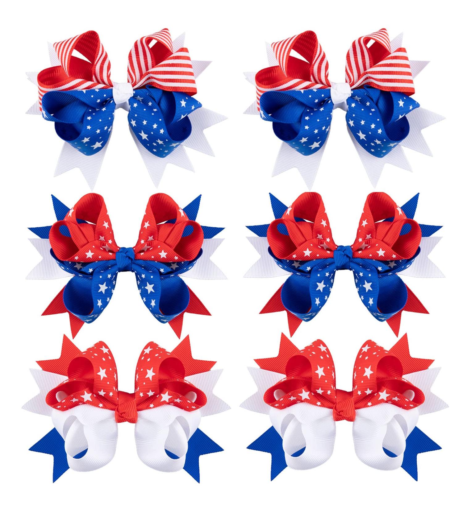 Whaline 6 Pack 4th of July Hair Bow Clips - Patriotic Red Blue White Barrettes for Women & Girls | Memorial Day Holiday Accessories - Buy Online on SooperMarket.com