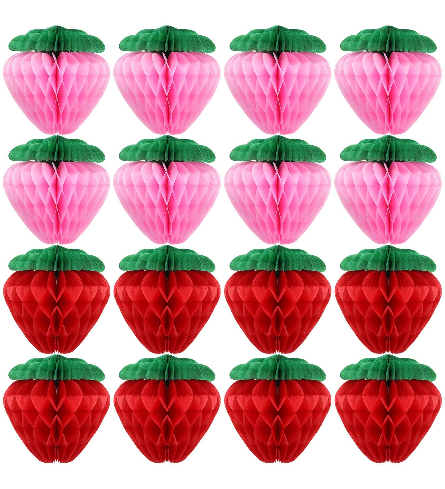 KAYNO 16 Pieces 6 Inch Strawberry Honeycomb Ball Tissue Paper Strawberry Ball Paper Strawberry Decoration for Strawberry Themed Birthday Party (Pink Red) - Buy Online on SooperMarket.com