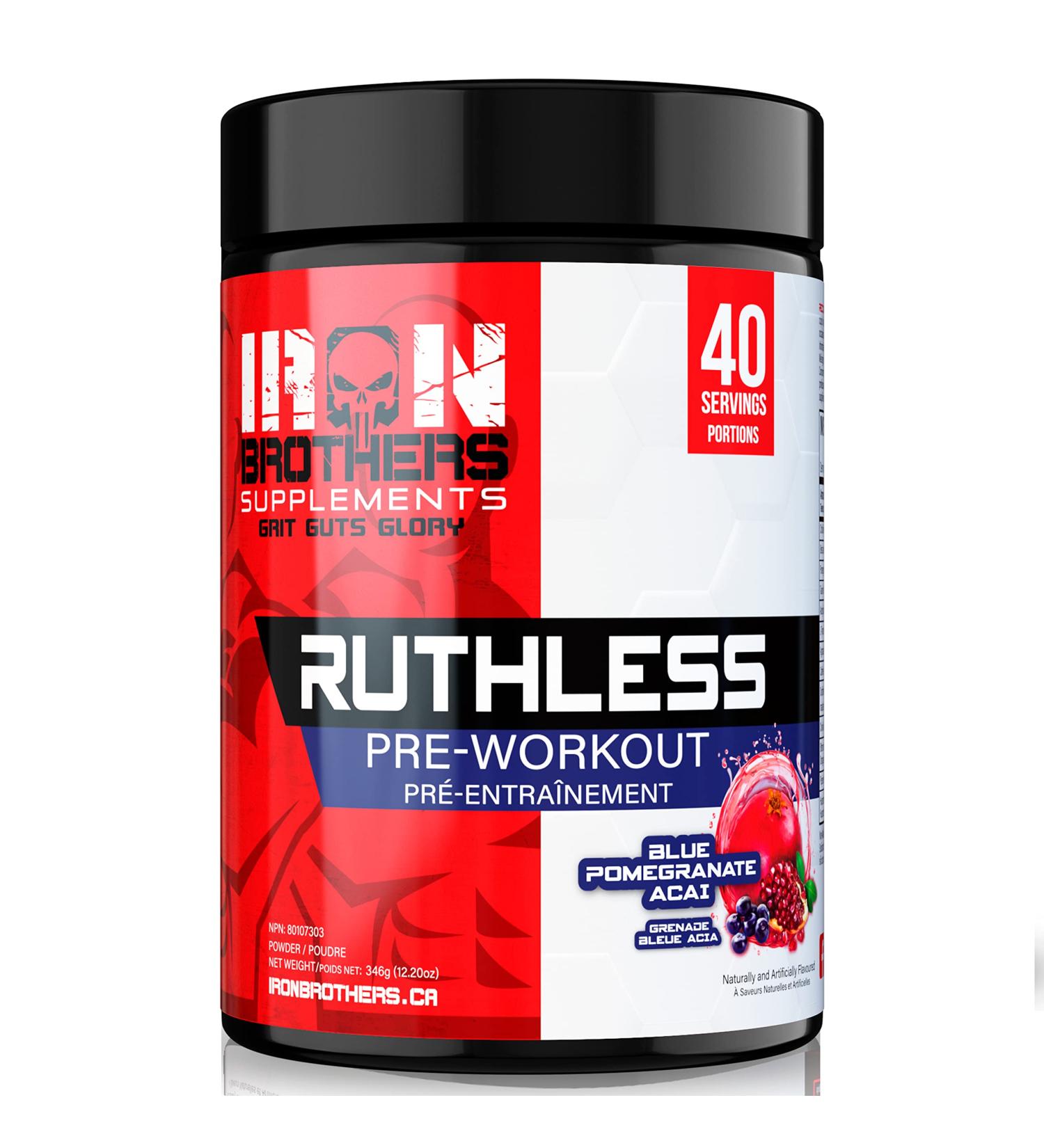 Iron Brothers Supplements Ruthless Pre workout Powder for Women & Men | Creatine-Free Nitric Oxide Booster | Energy & Focus | Workout Supplement Bulk Pre-Workout | 40 Servings (Pomegranate Acai) - Buy Online on SooperMarket.com