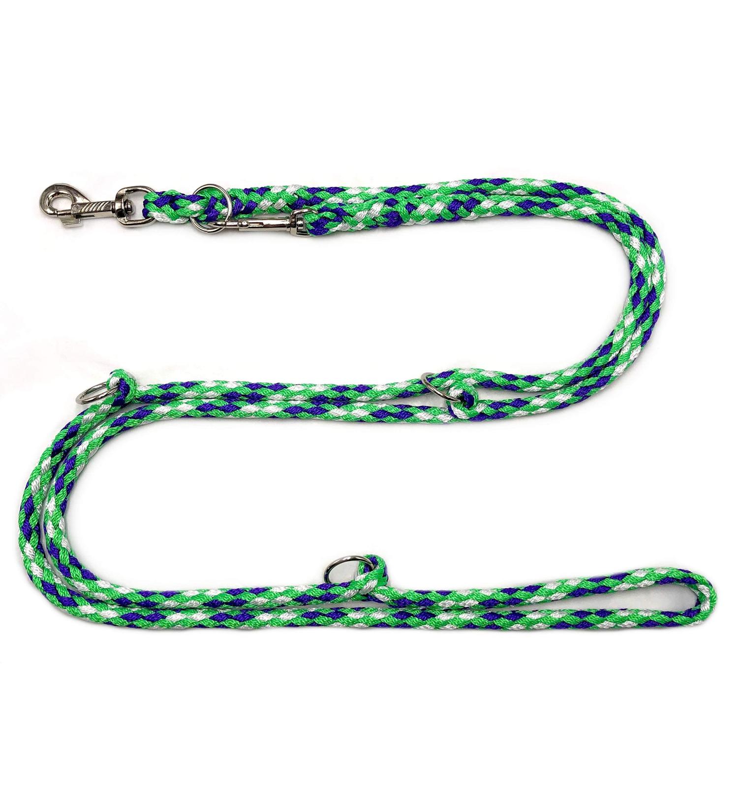 Dogeline Double leash Practice line for medium dogs up to 45 kg over 39 colors very stable (3.50 m reno) 3.50 m green-purple white