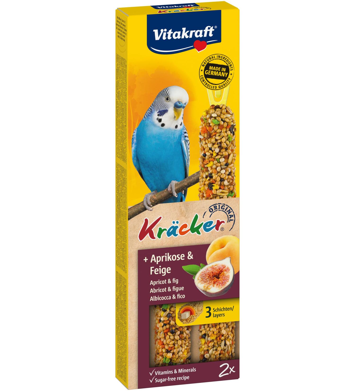 Vitakraft Budgie Crackers & Nibble Sticks - Apricot & Fig Flavor Sugar-Free Beak Care (60g) - Buy Online on SooperMarket.com
