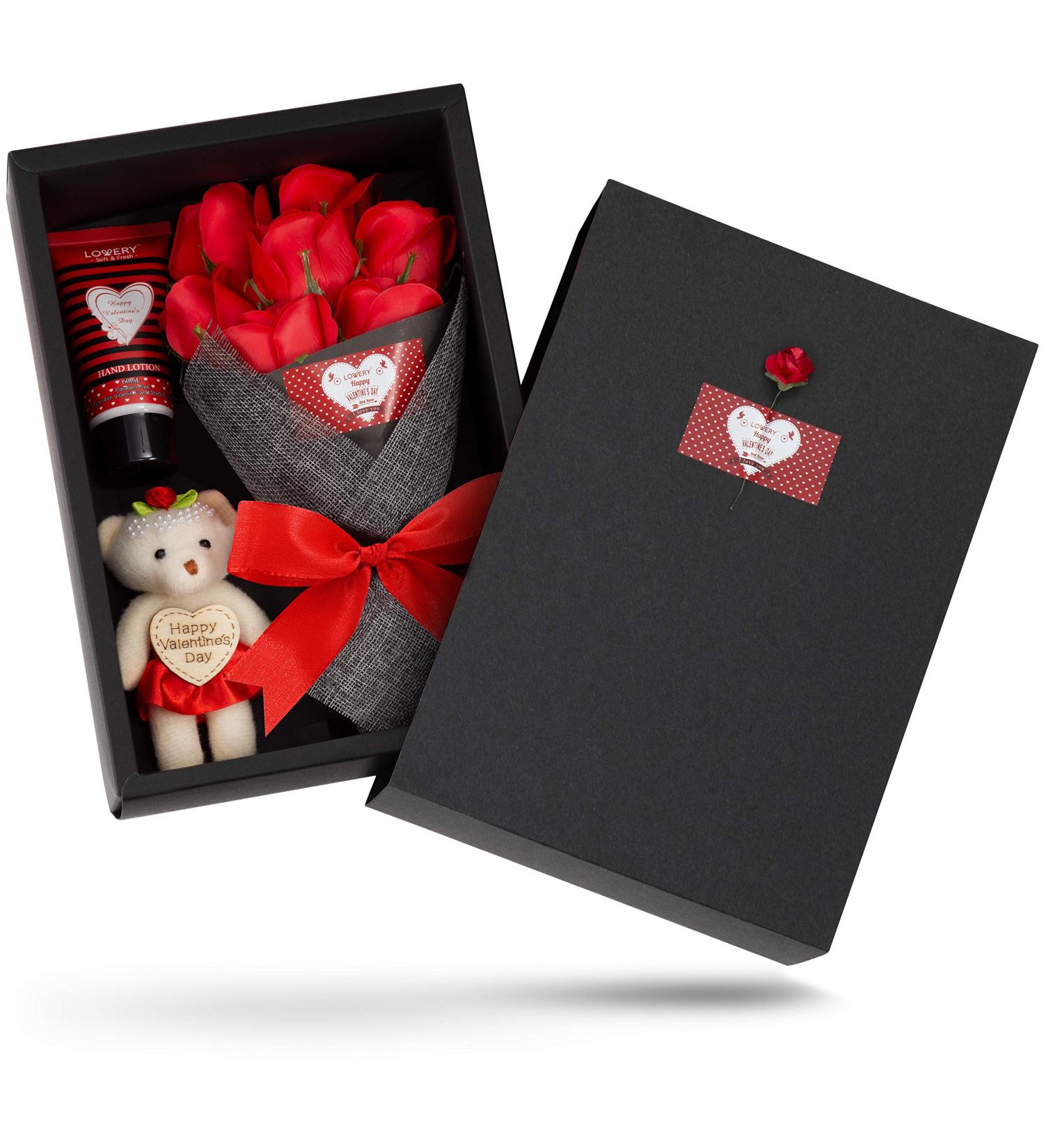 Birthday Gifts for Her | Spa Bath Gift Basket with Red Rose & Jasmine | Essential Oils Soaps Hand Lotion & Stuffed Bear - Buy Online on SooperMarket.com