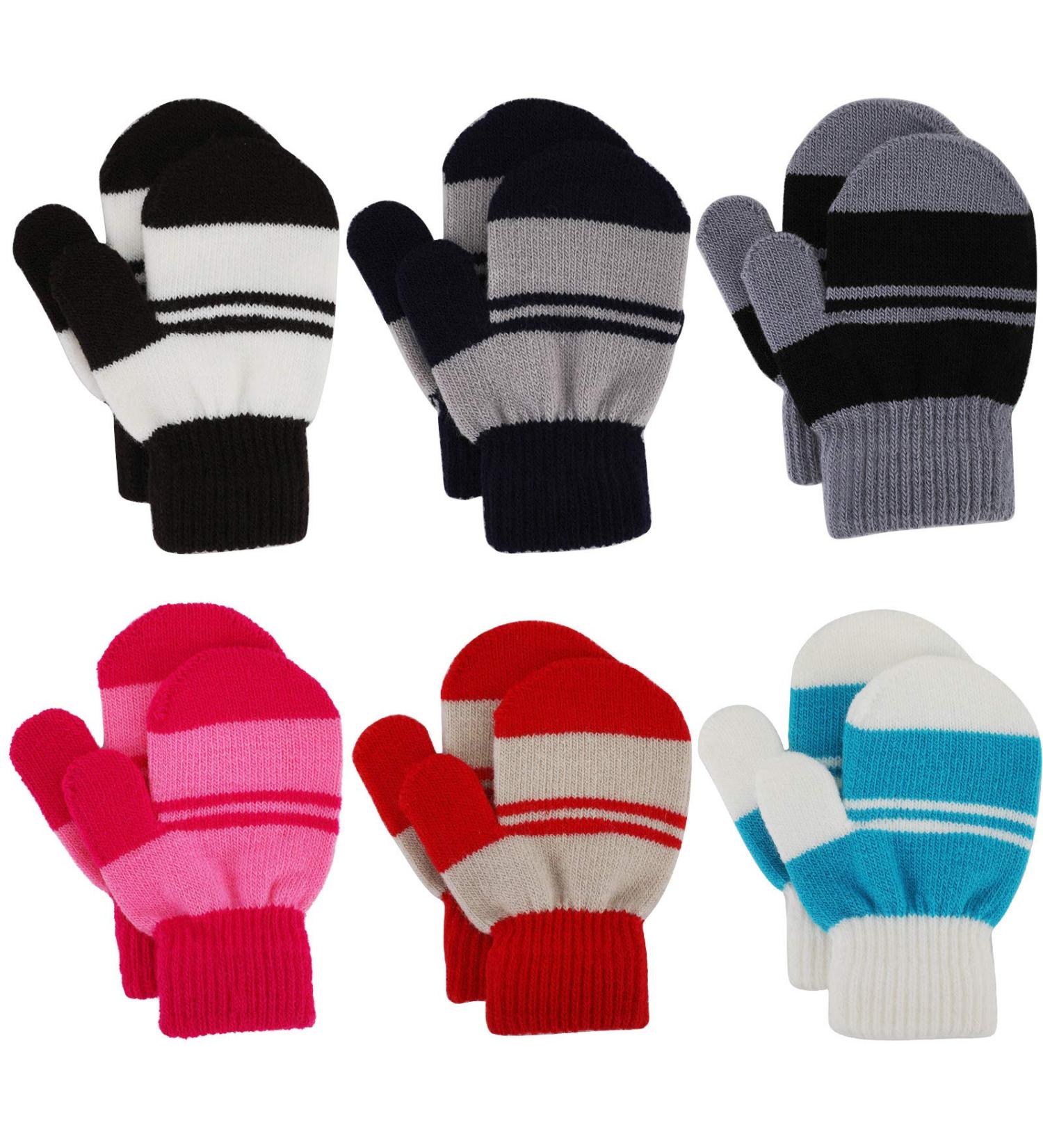 JUPSK Toddler Mittens - Winter Warm Knitted Stripe Gloves for Baby Boys and Girls | 6 Pairs | Ages 1-4 Years - Buy Online on SooperMarket.com