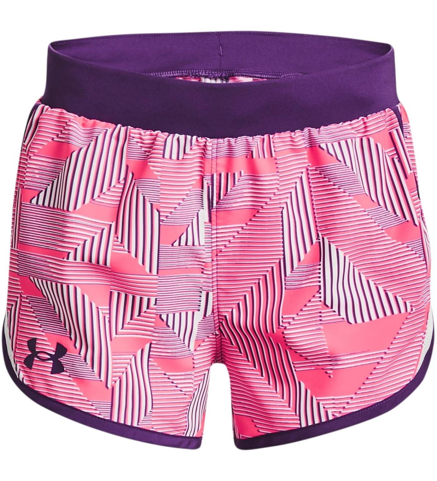 Under Armour Girls' Standard Fly by Printed Shorts (683) Pink Shock/White/Galaxy Purple Youth Medium