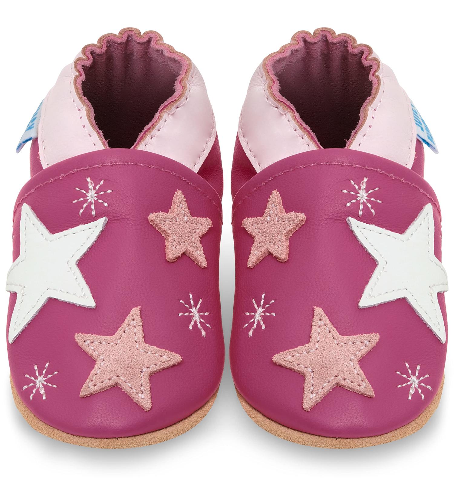 Soft Sole Leather Baby Shoes | Pink Stars | 6-12 Months | Baby Girl & Boy Walking Shoes - Buy Online on SooperMarket.com
