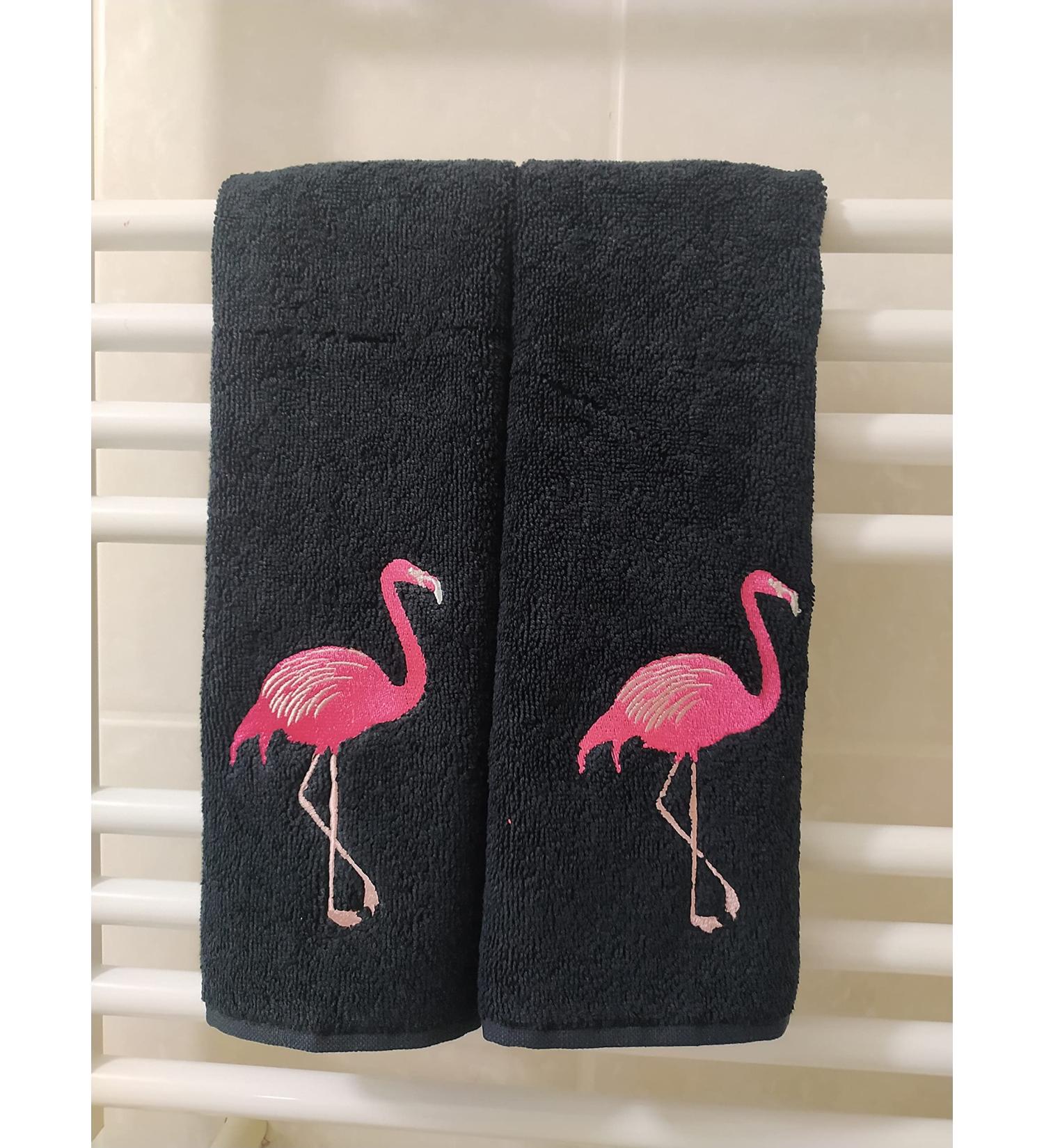 2-Pack White Flamingo Fingertip Kitchen Towels | Premium 100% Cotton Hand Towels | 11x18 | Black | Set of 2 - Buy Online on SooperMarket.com
