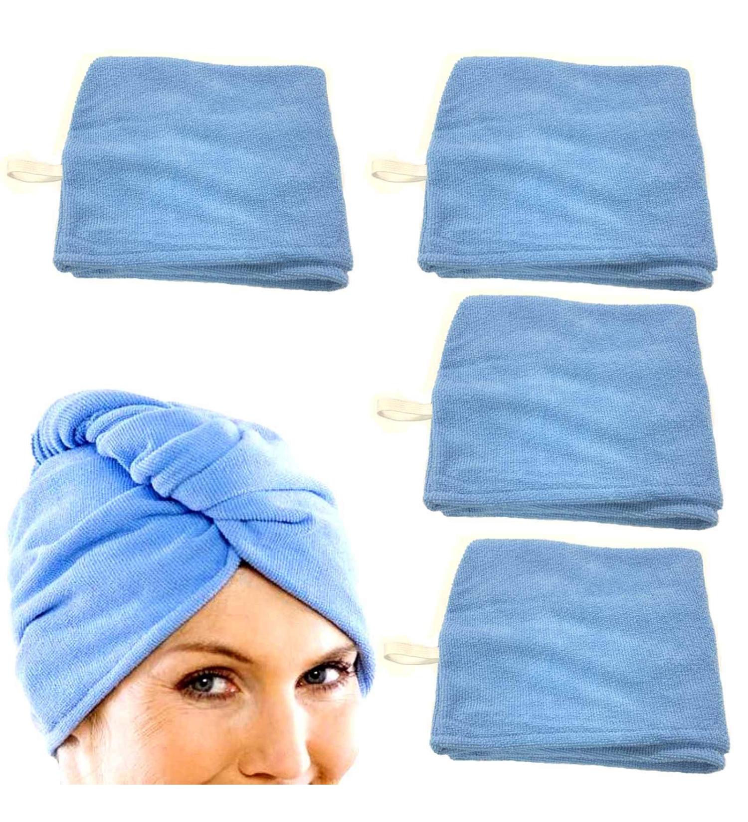 Set of 4 Blue Hair Drying Turbans | Soft Hair Towels for Quick Drying | Ladies Headscarf & Turban Cap - Buy Online on SooperMarket.com