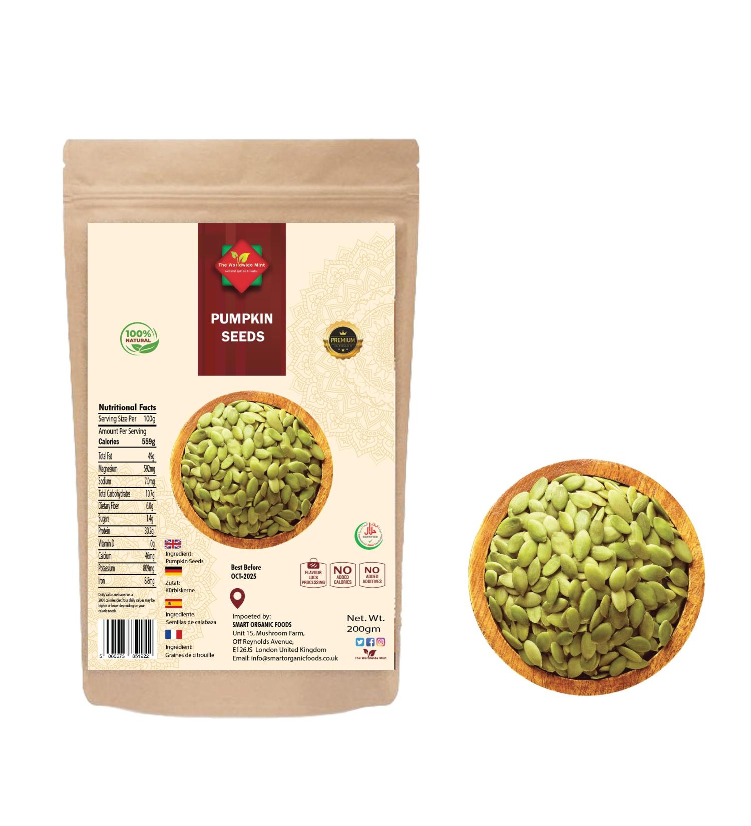 Pumpkin Seeds (200g/7.05 oz) - Raw, High in Fiber, Protein Source, Non-GMO, Vegan, 100% Natural, Premium Quality - Buy Online on SooperMarket.com