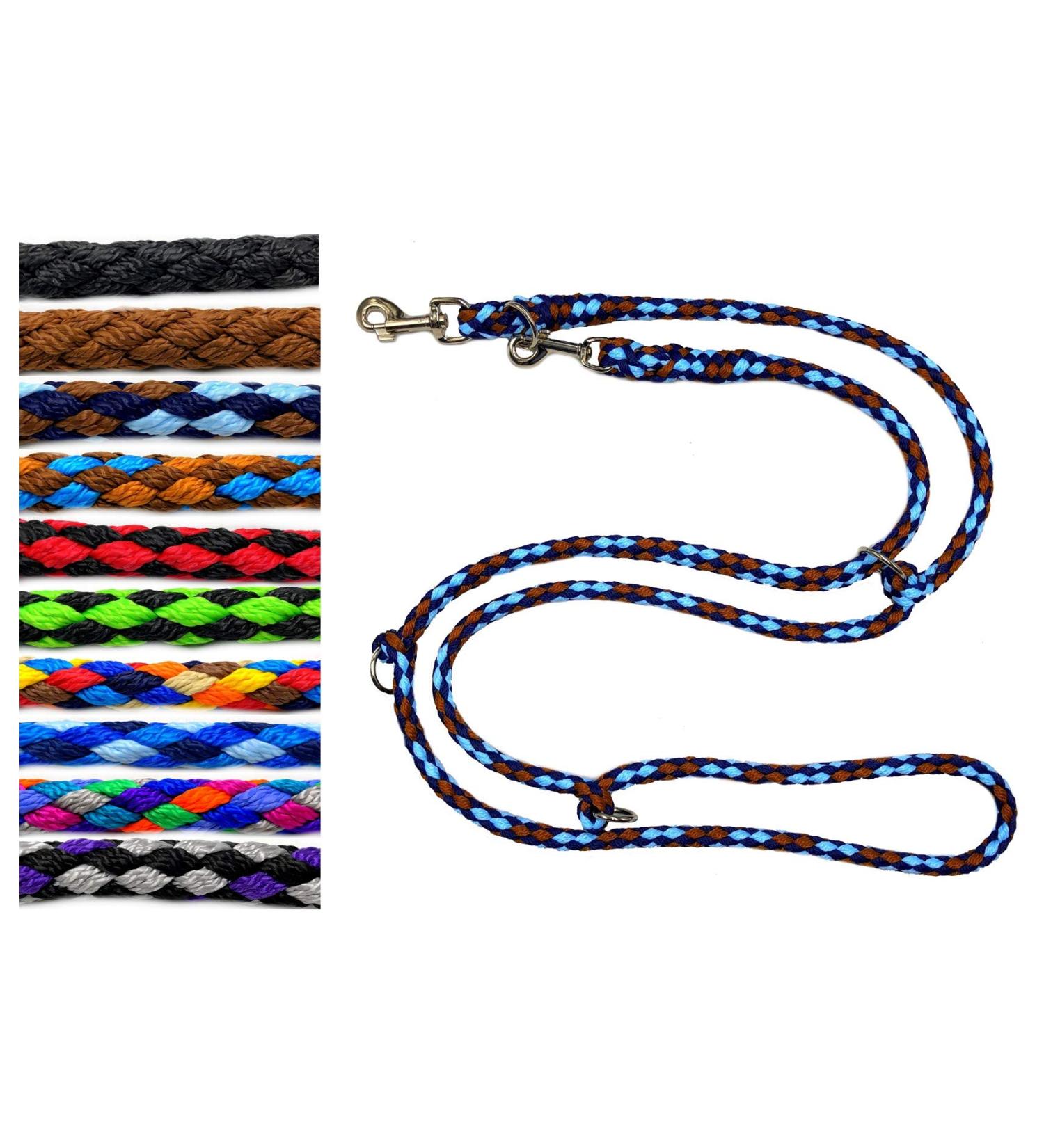 Adjustable Dog Exercise Line for Large Dogs up to 80 kg - Durable 2.40m to 5m Options | Stable Double Linen Design in Africa Navy Blue-Light Blue-Brown - Buy Online on SooperMarket.com