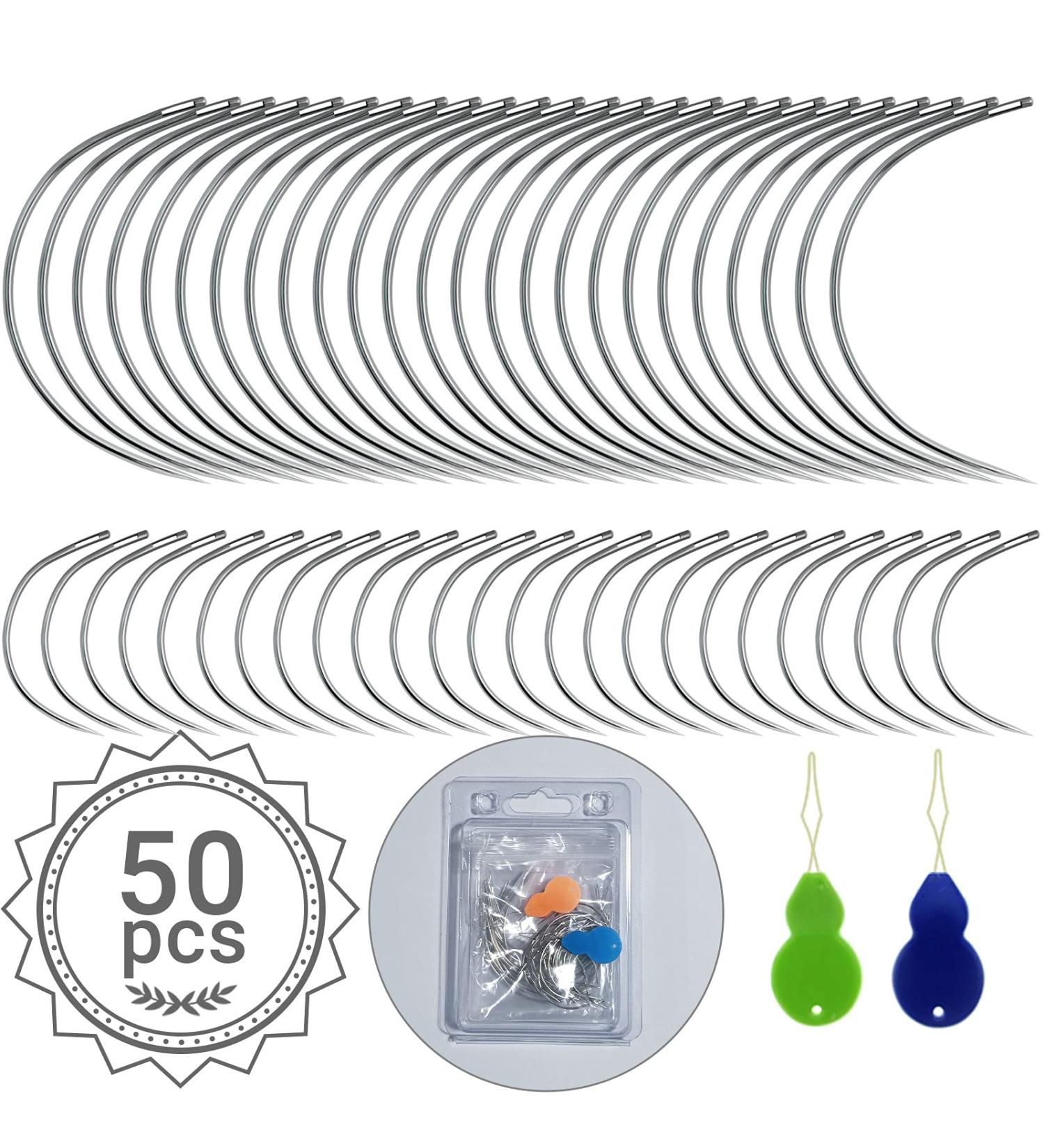 50 PCS Curved Needles for Leather, Carpet, Canvas, Wig Making - Embroidery & Upholstery Sewing Needles - Buy Online on SooperMarket.com