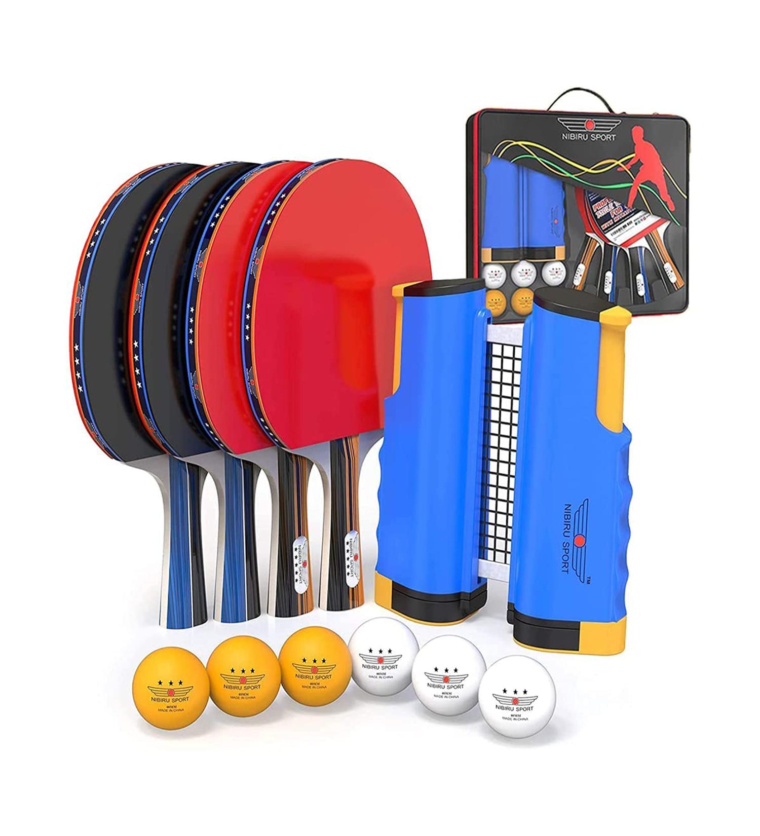 NIBIRU SPORT Ping Pong Paddles Set - Professional Table Tennis Rackets with Balls, Retractable Net, Posts, Storage Case - 4 Player Complete Set - Buy Online on SooperMarket.com