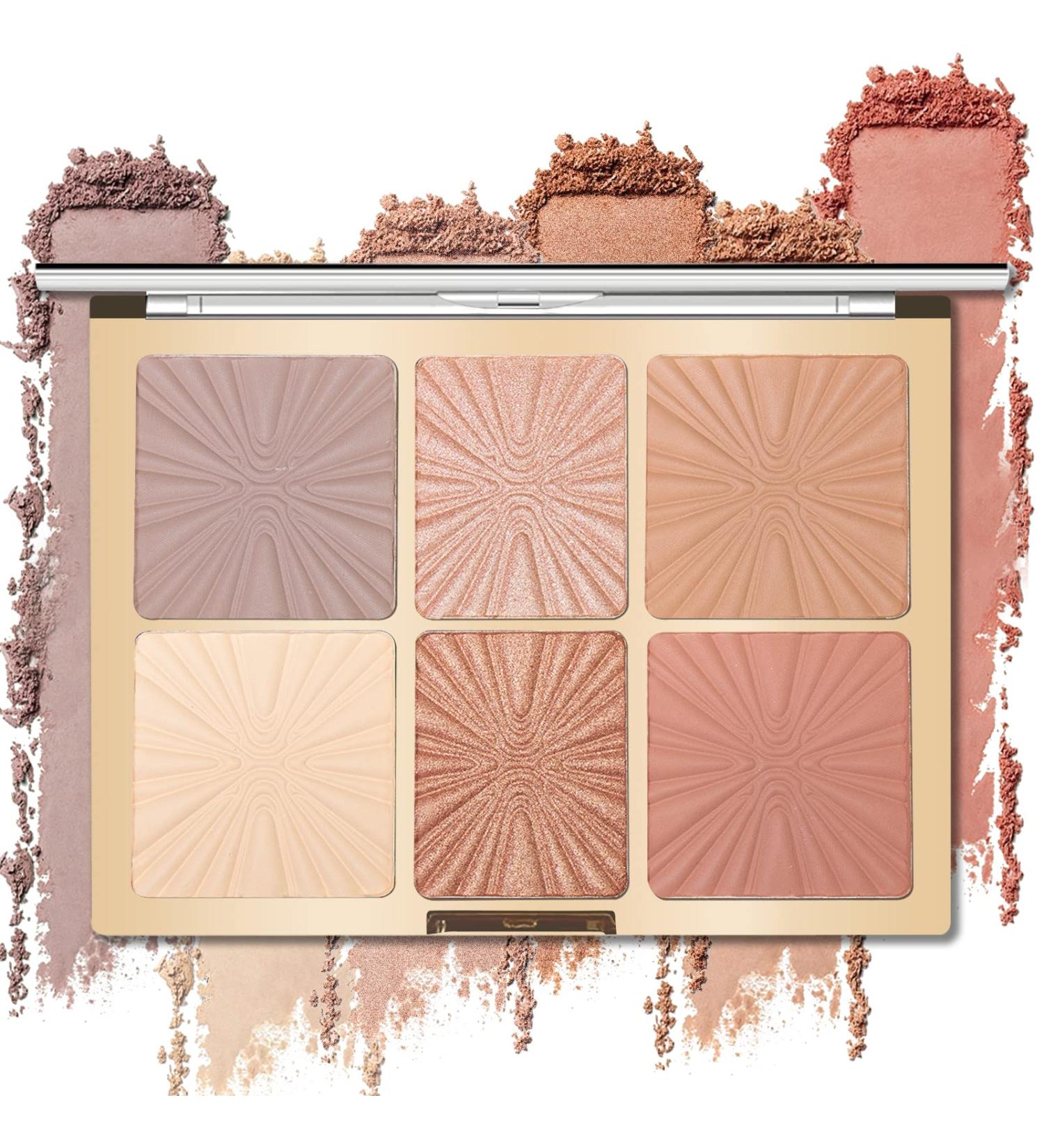 NewBang 6-Color Blush Highlighter Makeup Palette - Matte, Shimmer & Metallic Finish for Contouring, Blushing & Highlighting - Long Lasting & Waterproof Formula for a Natural Sparkle - Women's Face Blusher - Buy Online on SooperMarket.com