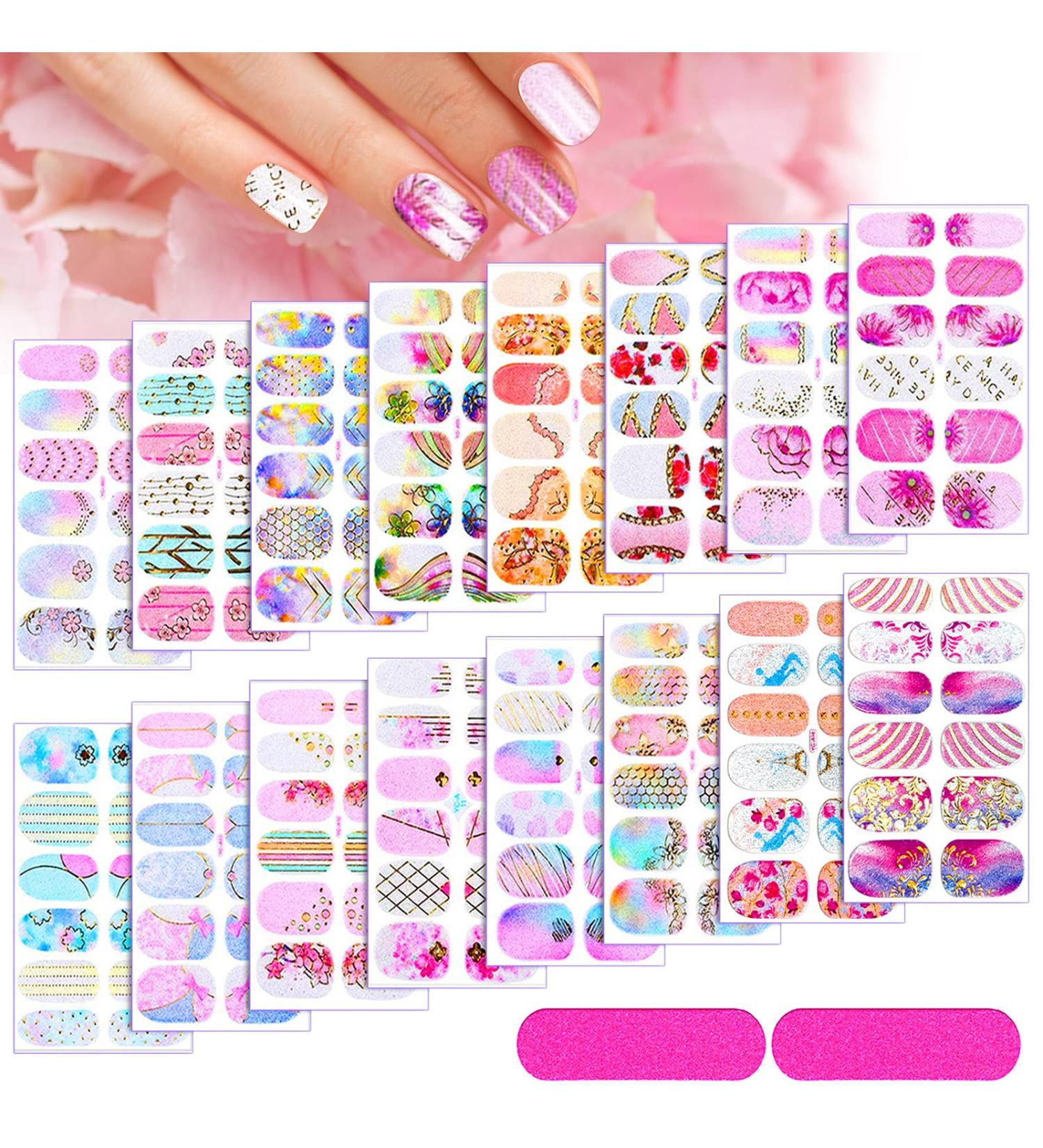 14 Sheets Gradient Nail Polish Stickers - Multicolor Flower Series | Self-Adhesive Design Decal Strips with Nail File | Manicure Decoration Kit for Women & Girls - Buy Online on SooperMarket.com