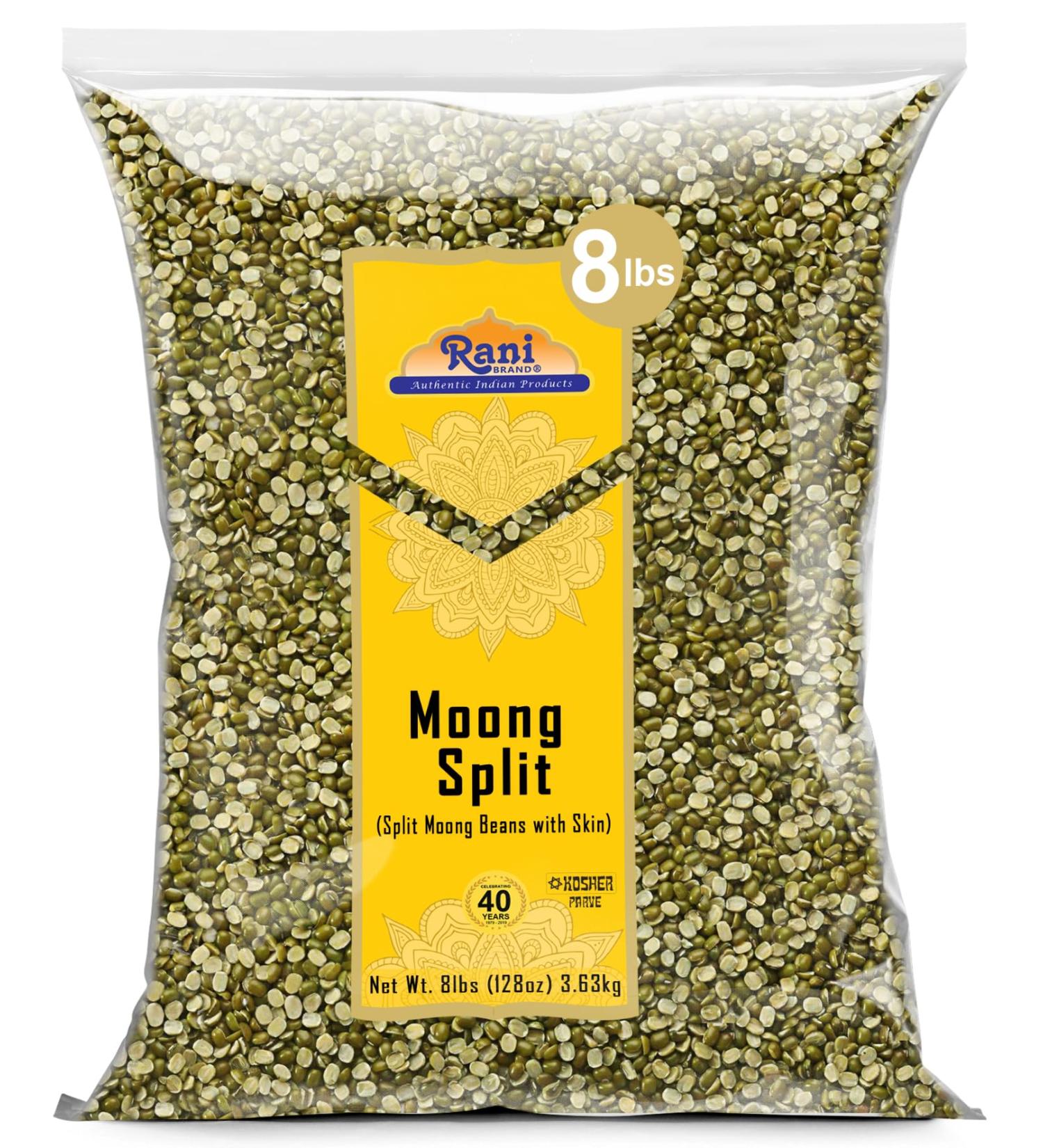 Rani Moong Split Lentils Indian 128oz (8lbs) Bulk - All Natural, Gluten Friendly, Non-GMO, Kosher, Vegan | Indian Origin, Net Wt. 3.63kg - Buy Online on SooperMarket.com