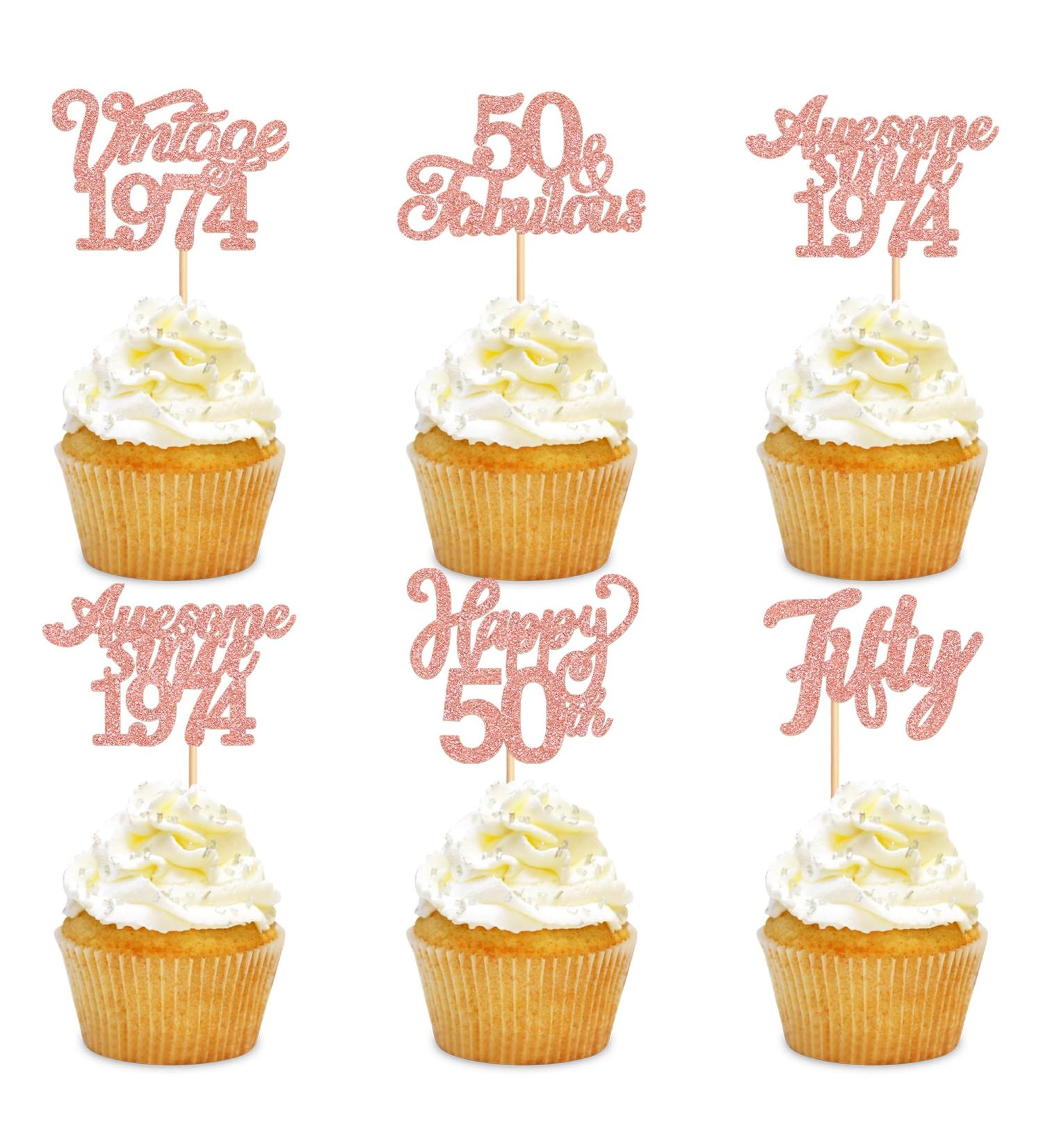 Cyodoos 25Pcs Vintage 1974 Cupcake Toppers Cheers to 50 Fabulous Fifty Cupcake Picks Decorations for 50 Years Birthday Anniversary Cake Decorations Supplies Rose gold Rose Gold 50 - Buy Online on SooperMarket.com