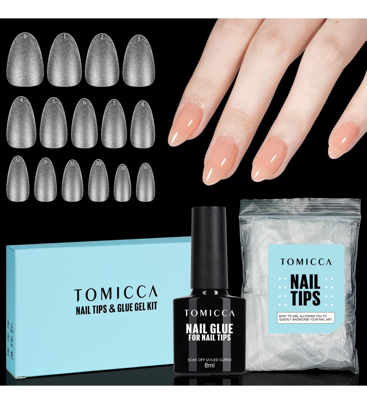 TOMICCA Nail Extension Kit - 4 In 1 Nail Glue and Base Gel with 150Pcs Short Almond Nails - Easy DIY Nail Art Acrylic Kit for Women and Girls - Buy Online on SooperMarket.com