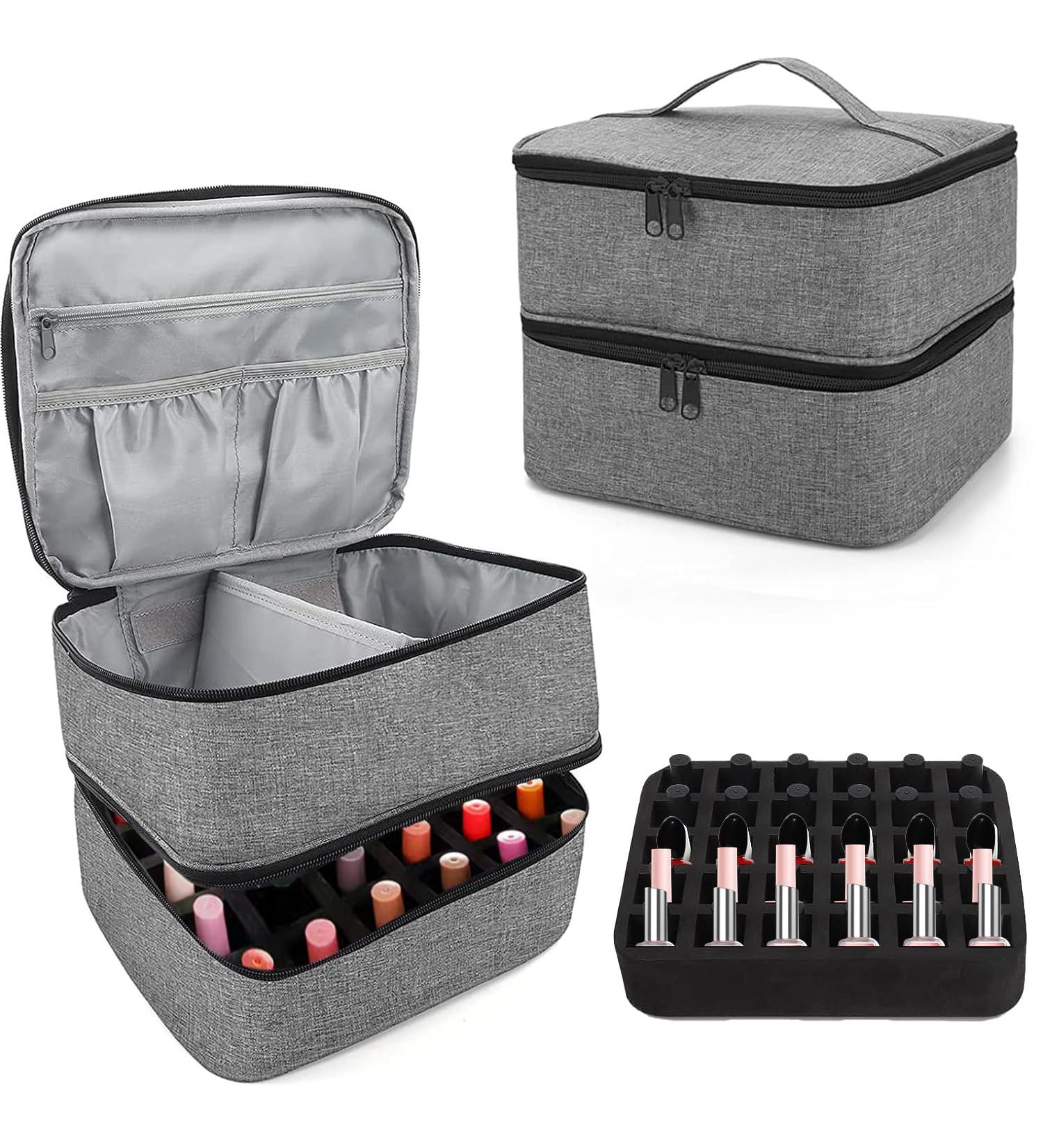 Movstriker Nail Polish Organiser Bag Double Layer Nail Varnish Storage Holds 30 Bottles and A Nail Lamp Traveling Nail Polish Storage Case Portable Nail Lipstick Beauty Tools Box(Grey) - Buy Online on SooperMarket.com
