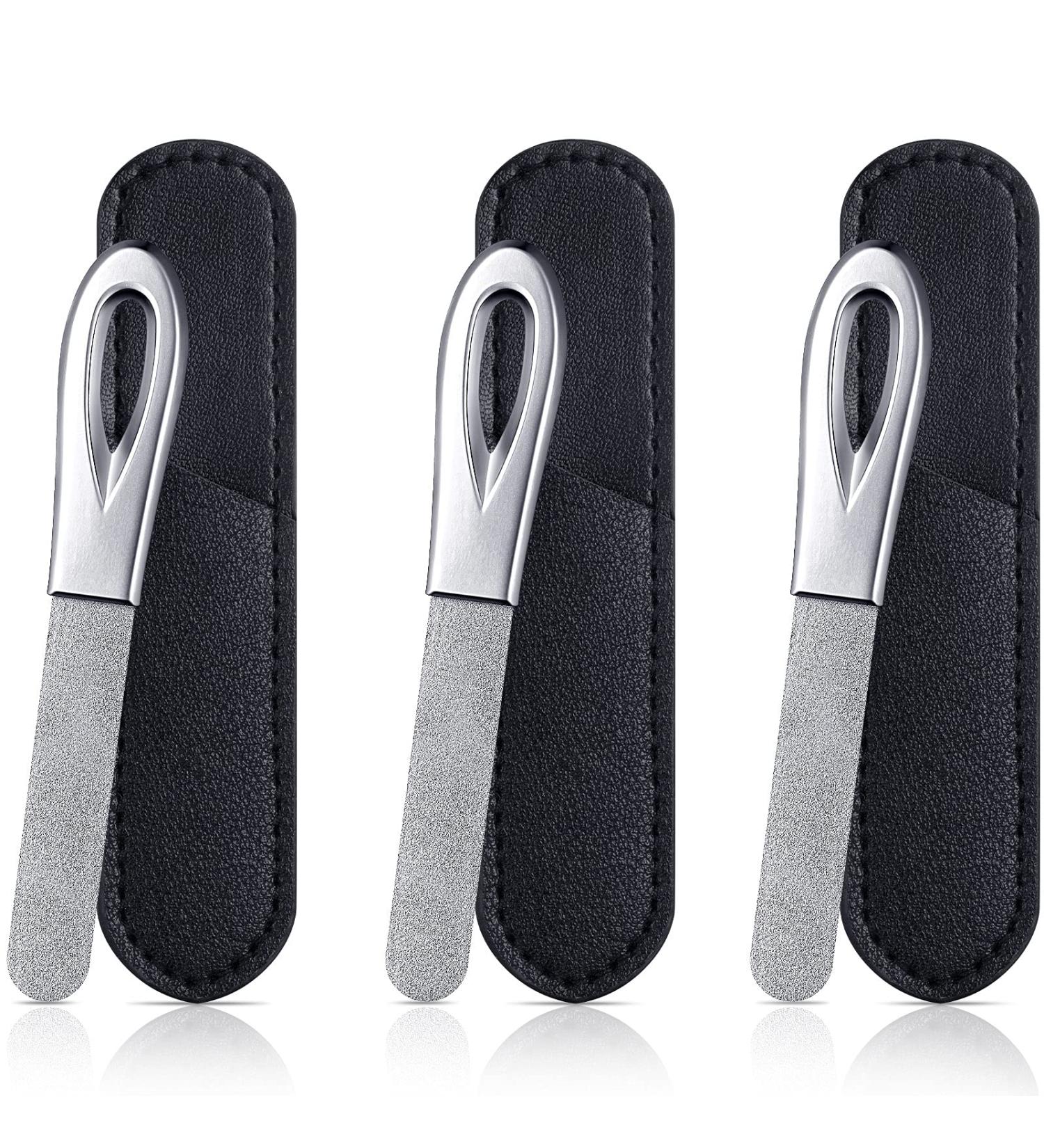 Stainless Steel Nail Files Set with Leather Case - Double Sided Grit Diamond Fingernail File for Natural Nails - Non Slip Handle, Metal File Emery Boards (Black) - Buy Online on SooperMarket.com