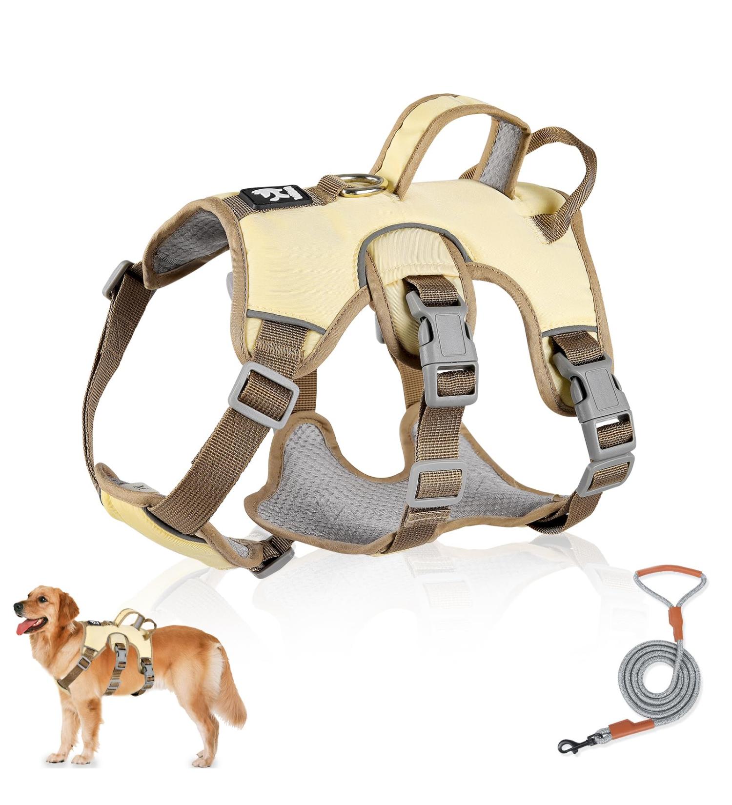 Multi-Purpose Dog Harness & Leash Set | Outbreak-Proof Anti-Train Harness for Small & Medium Dogs - Beige - Buy Online on SooperMarket.com