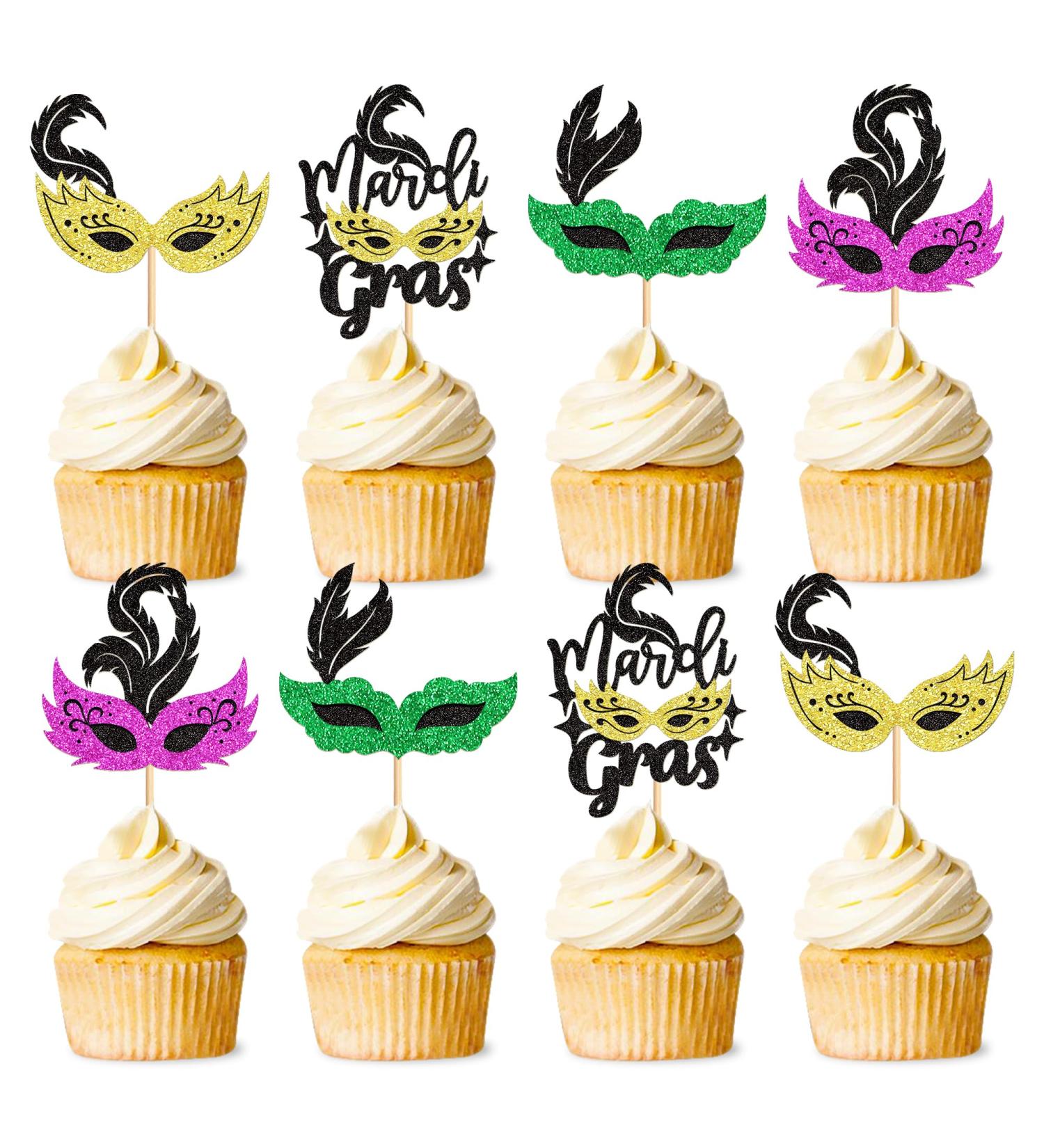 Cyodoos 24Pcs Masquerade Masks Cupcake Toppers Color Glitter Bachelorette Party Mask Cupcake Food Fruit Picks Masquerade Mardi Gras Party Baby Shower Birthday Party Cake Decor Supplies Masks1 - Buy Online on SooperMarket.com