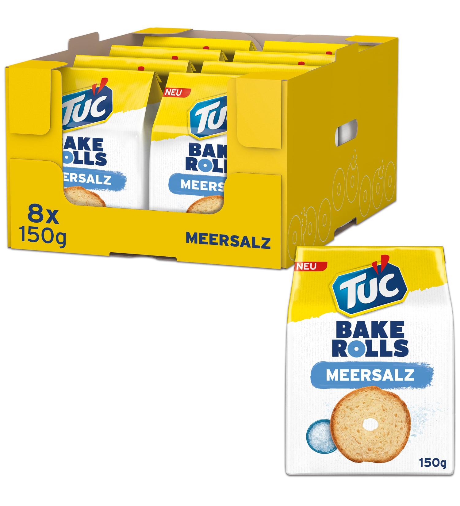 TUC Bake Rolls Sea Salt - 8 x 150g Crispy Bread Chips | Bulk Snack Pack | Buy Internationally - Buy Online on SooperMarket.com