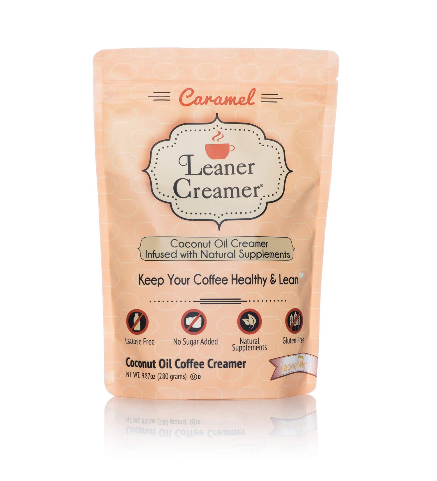 Leaner Creamer Coconut Oil Coffee Creamer - Caramel Flavor (9.87 oz) - Dairy-Free & Keto-Friendly - Buy Online on SooperMarket.com