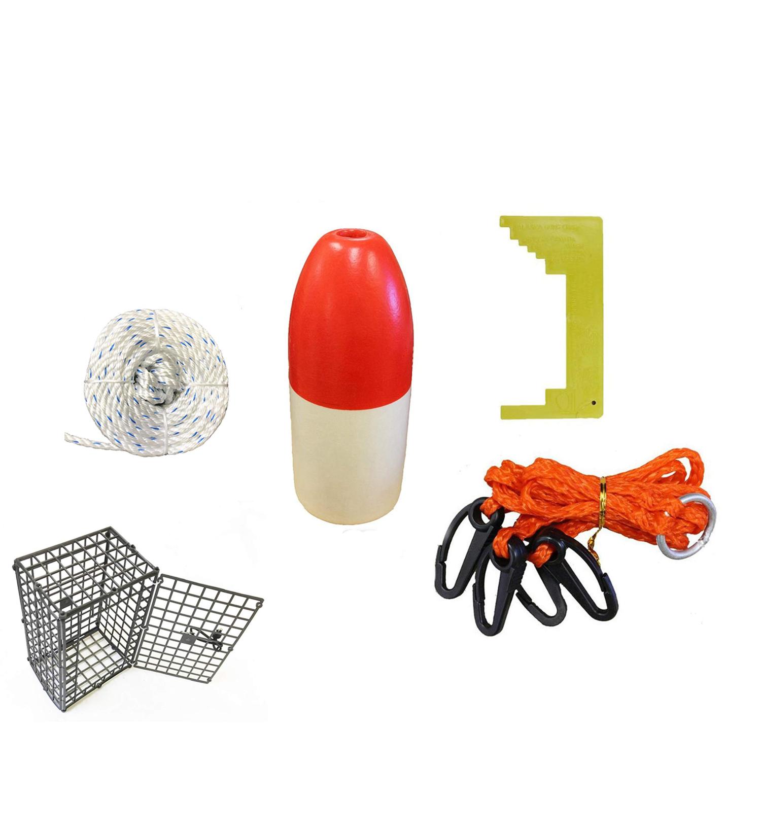 KUFA Sports Crabbing Accessory kit 100' Non-Lead Sinking line/Clipper/Harness/Bait Cage & Float Crabbing Accessory Kit BLUE Medium