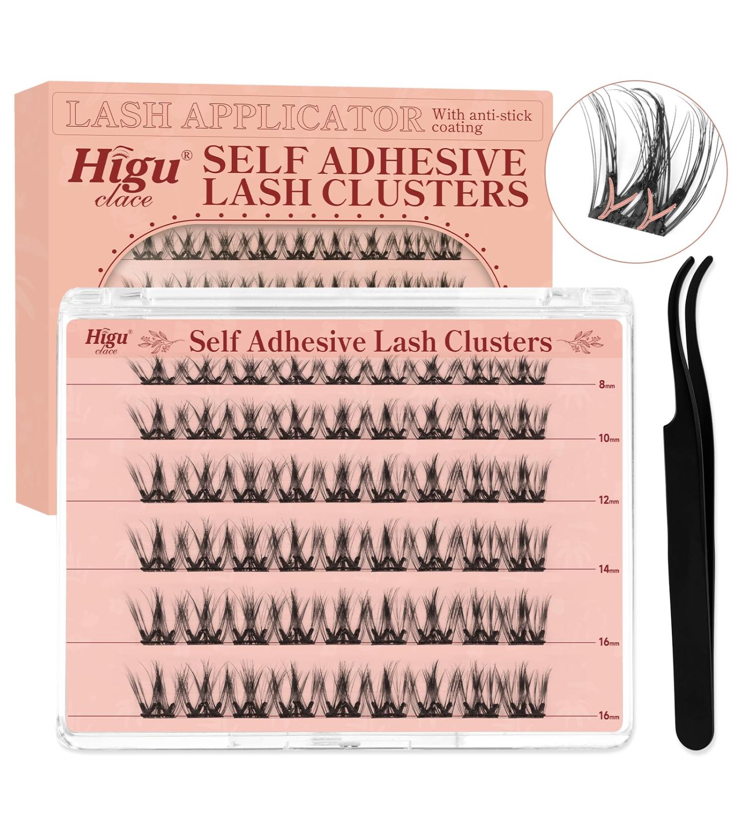 Shop Higu Clace Self Adhesive Eyelashes - 54pcs D Curl Pre-Glued Lash Clusters Kit | Easy Press On False Lashes with Tweezers - No Glue Needed (8-16mm Sparkle - Buy Online on SooperMarket.com