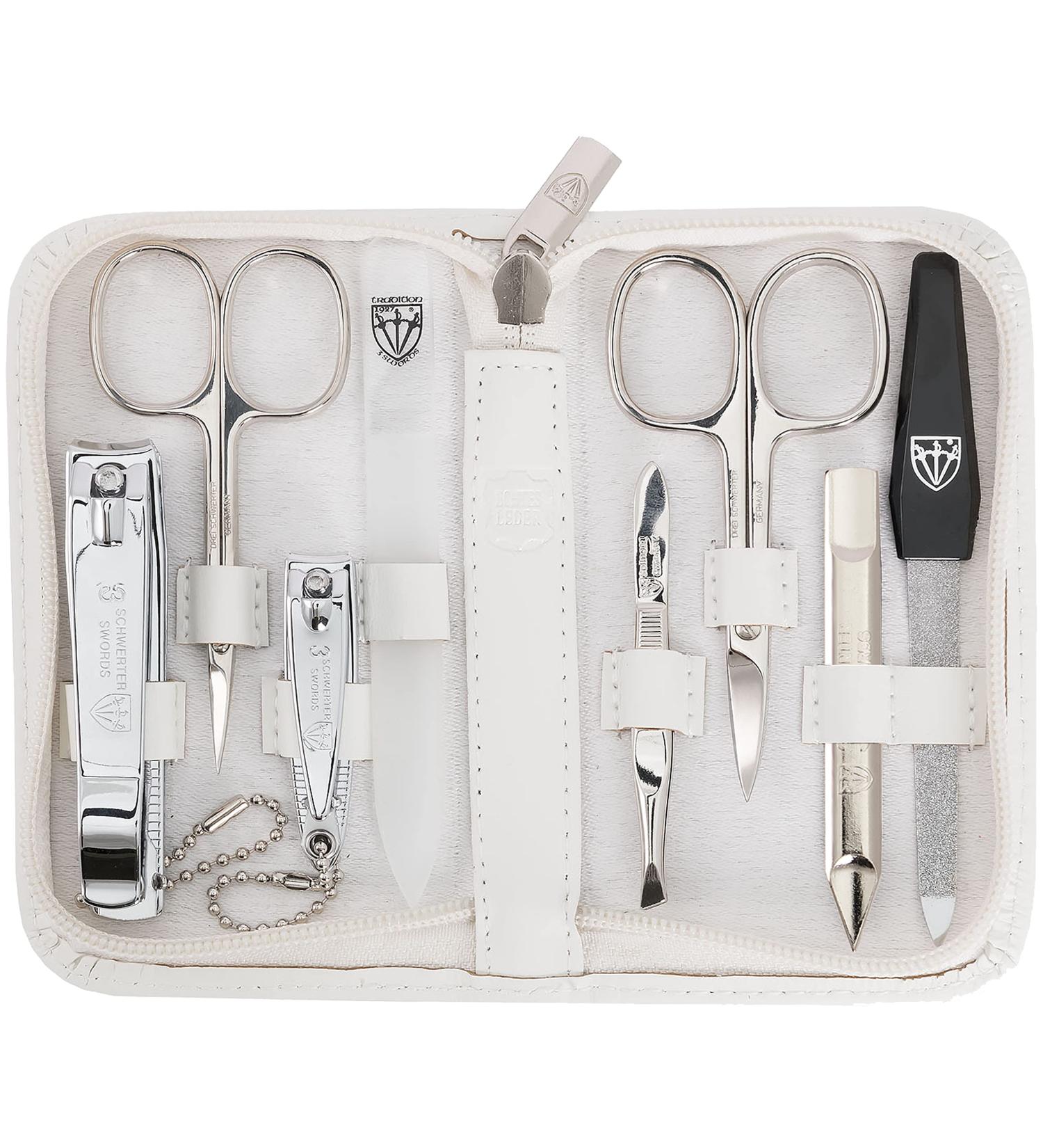 Premium 8-Piece Manicure Set 'Roma' Three Swords | Luxury Nail Care in White Real Leather Case - Buy Online on SooperMarket.com