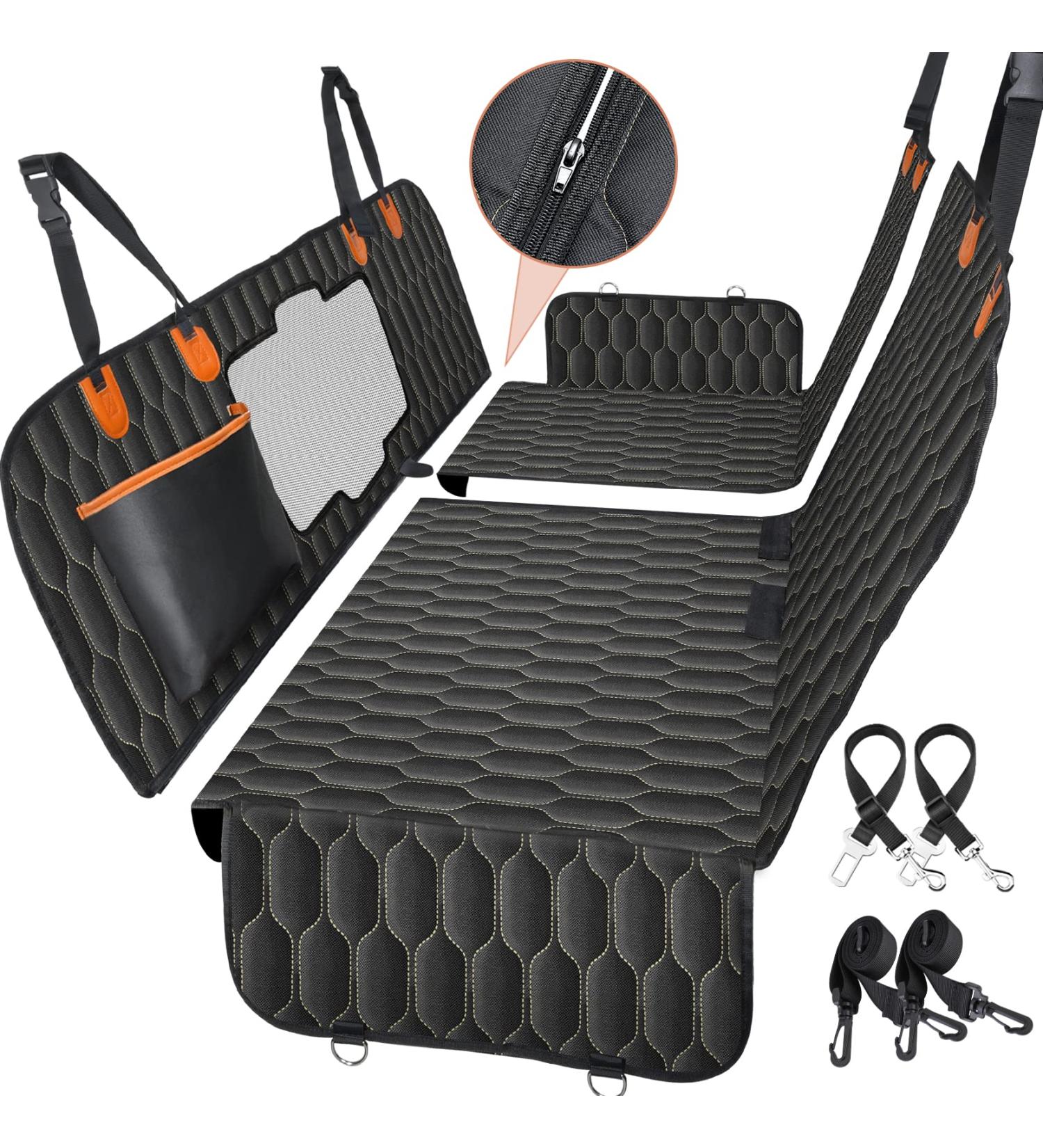 5-in-1 Dog Car Seat Cover for Back Seat | Waterproof & Scratchproof Car Hammock for Dogs | Nonslip & Mesh Window Car Pet Seat Protector with Belt | Fits Cars, Trucks, SUVs | Black 53x59 - Buy Online on SooperMarket.com