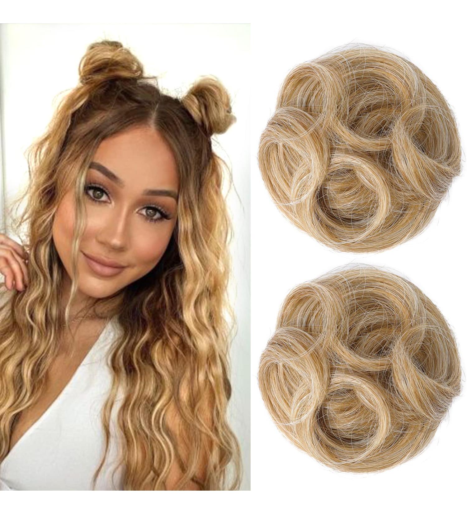 REECHO 2 PCS Mini Claw Clip in Messy & Cat Ears Hair Bun Extensions Wig Accessory Updo Hairpieces for Women Girls (Pack of 2-3.5" Wavy Golden with Blonde Highlights) Pack of 2 - 3.5" Wavy Golden with Blonde Highlights - Buy Online on SooperMarket.com